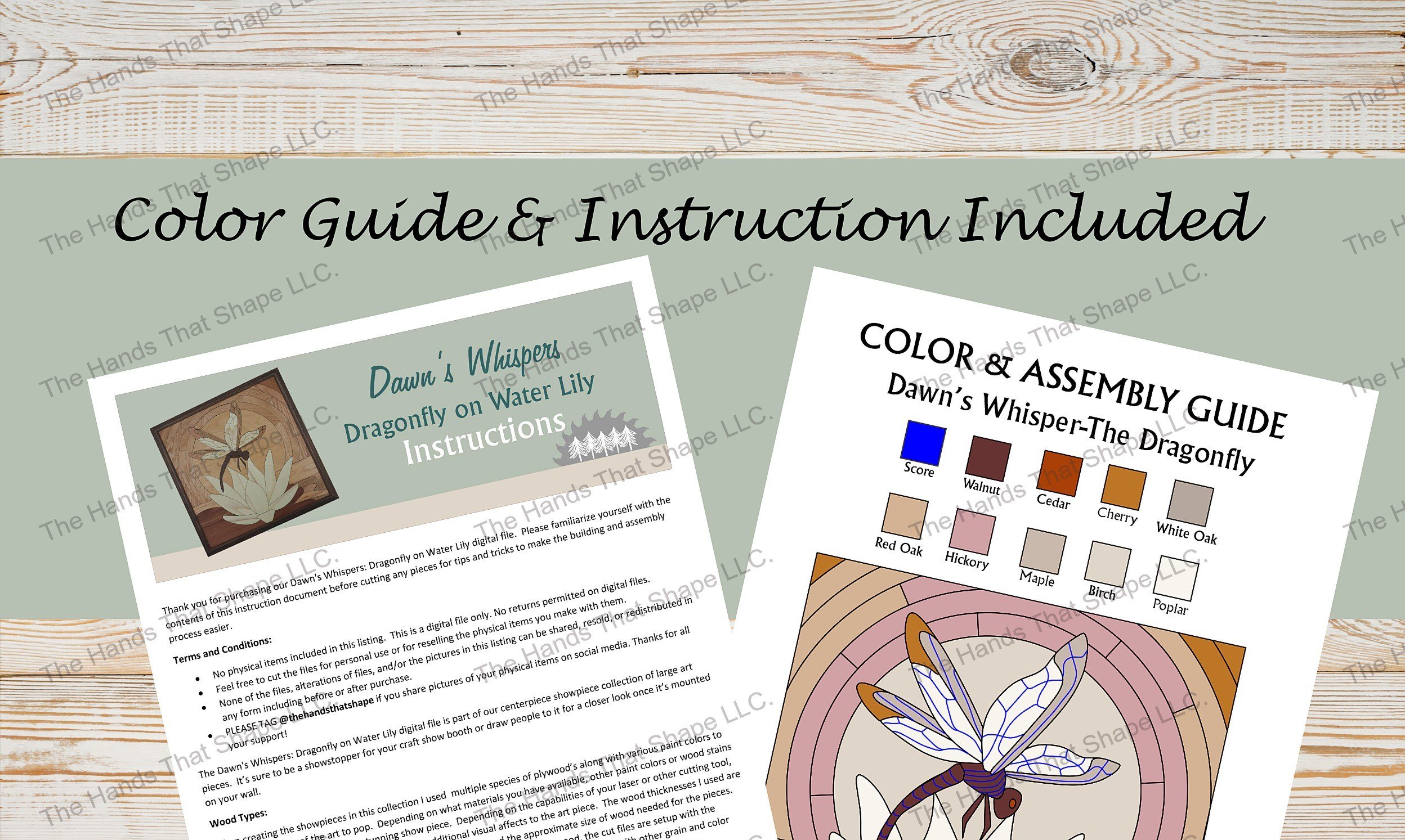 Sample of the multi-page instructions and the color and assembly guide included with the digital design file.