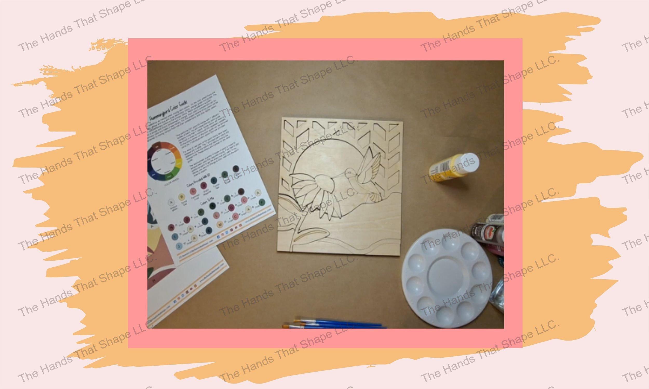 Marvel at the bare elegance of the Hummingbird at Coneflower Wood Inlay Art DIY Kit, pre-painting – a blank canvas beckoning your creativity.