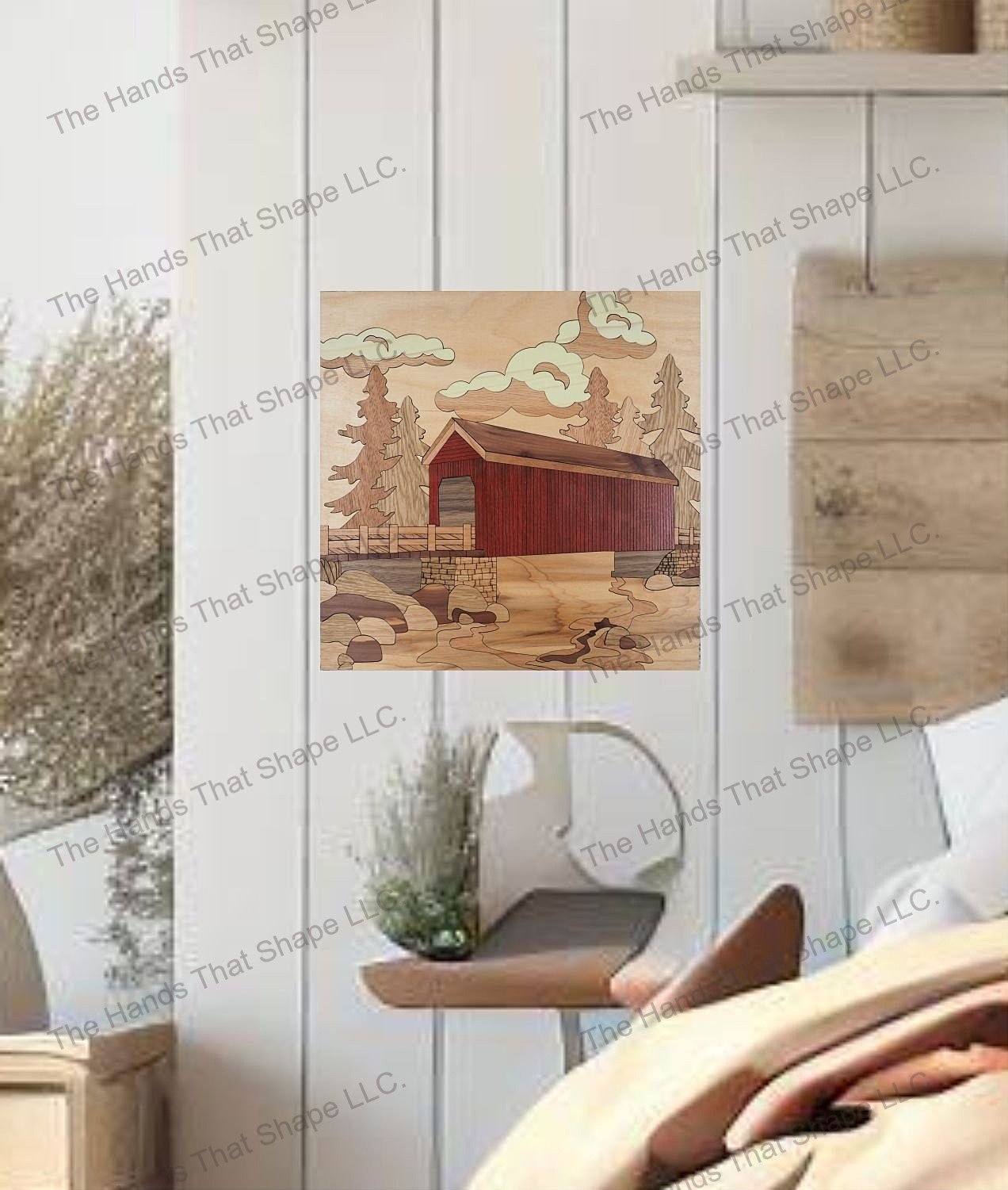 Experience rural tranquility in your bedroom with "Nostalgic Crossing: Covered Bridge", a rustic retreat on your wall.