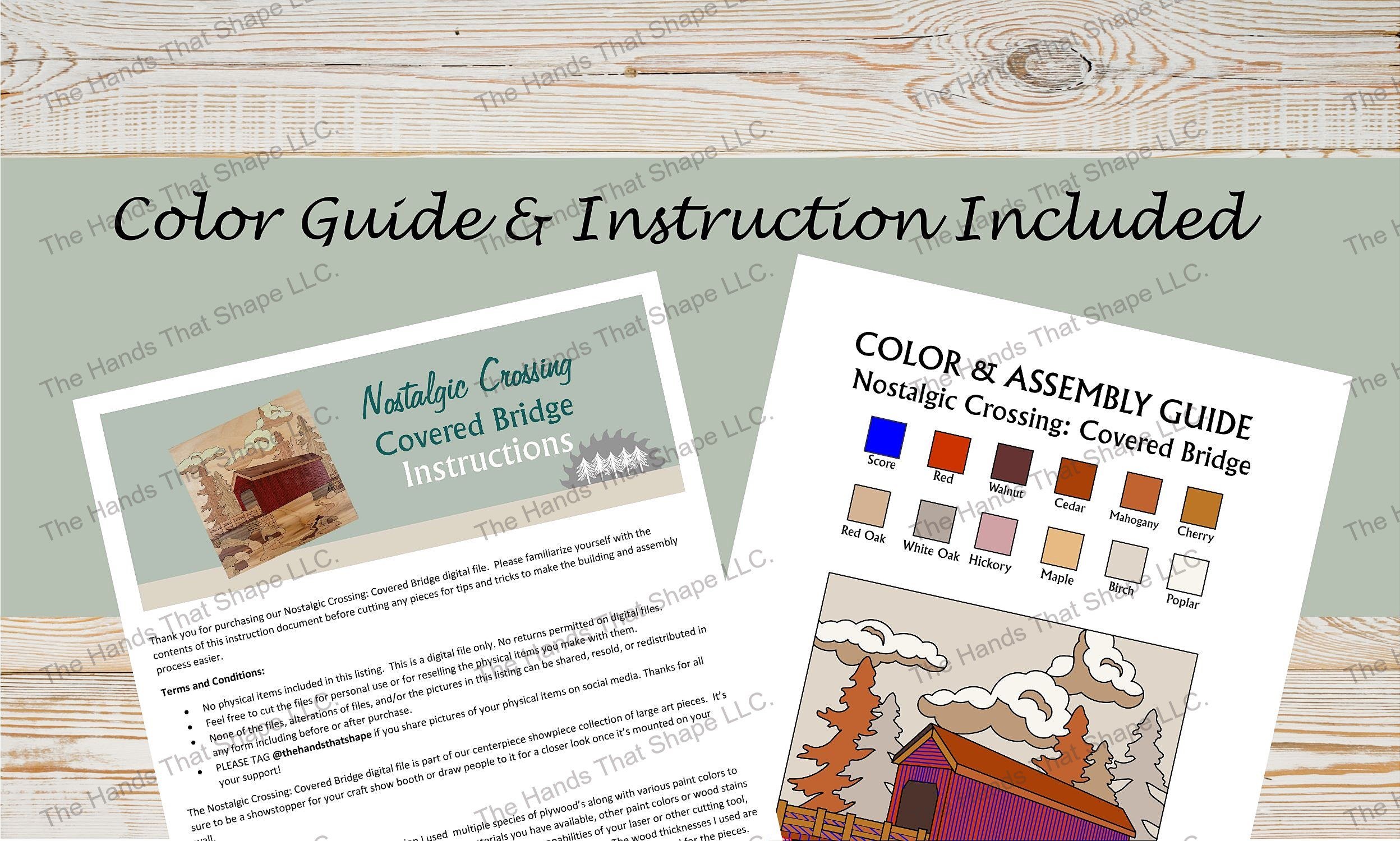 Sample of the multi-page instructions and the color and assembly guide included with the digital design file.