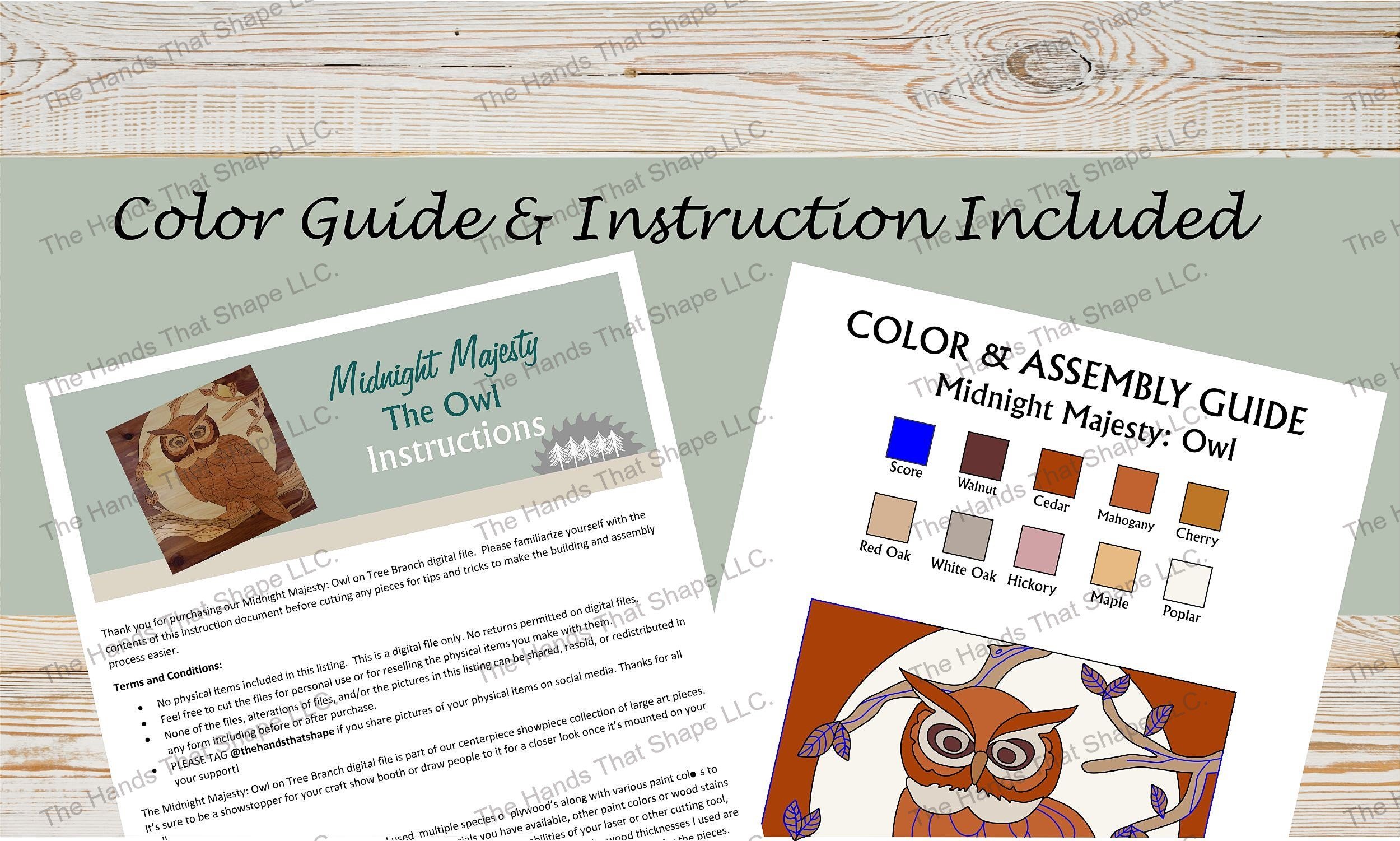 Sample of the multi-page instructions and the color and assembly guide included with the digital design file.