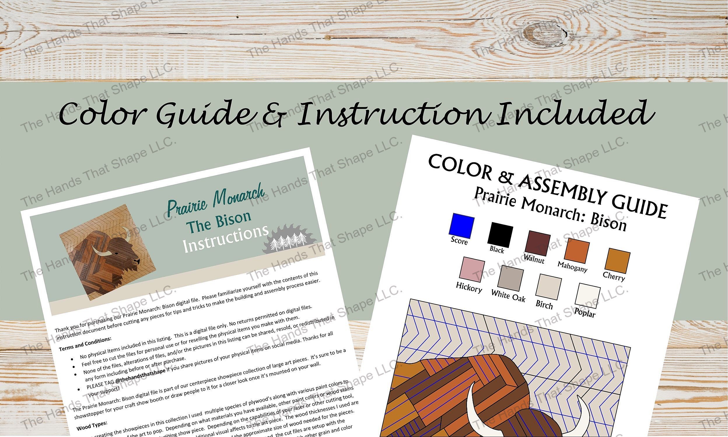 Sample of the multi-page instructions and the color and assembly guide included with the digital design file.