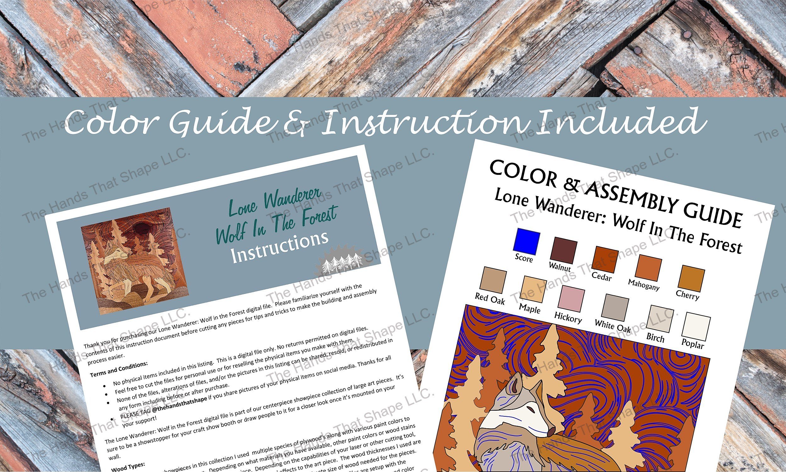 Sample of the multi-page instructions and the color and assembly guide included with the digital design file.