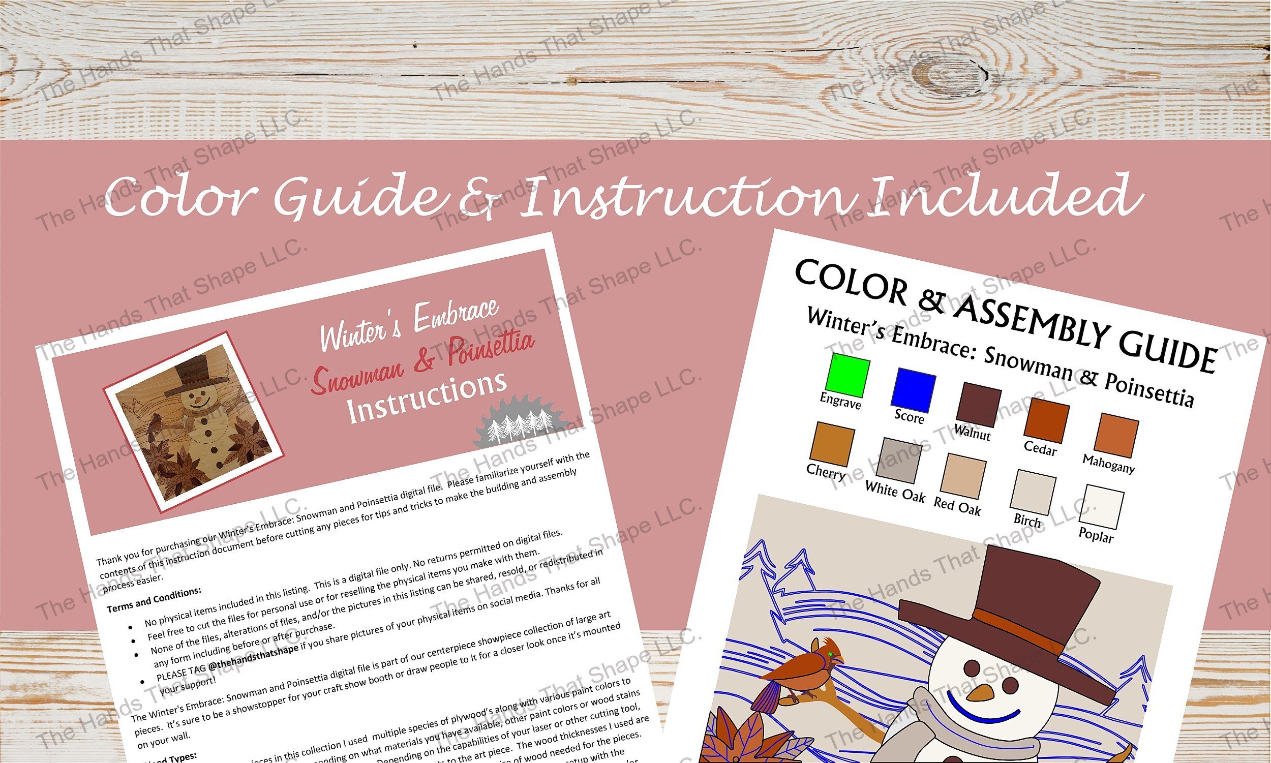 Sample of the multi-page instructions and the color and assembly guide included with the digital design file.