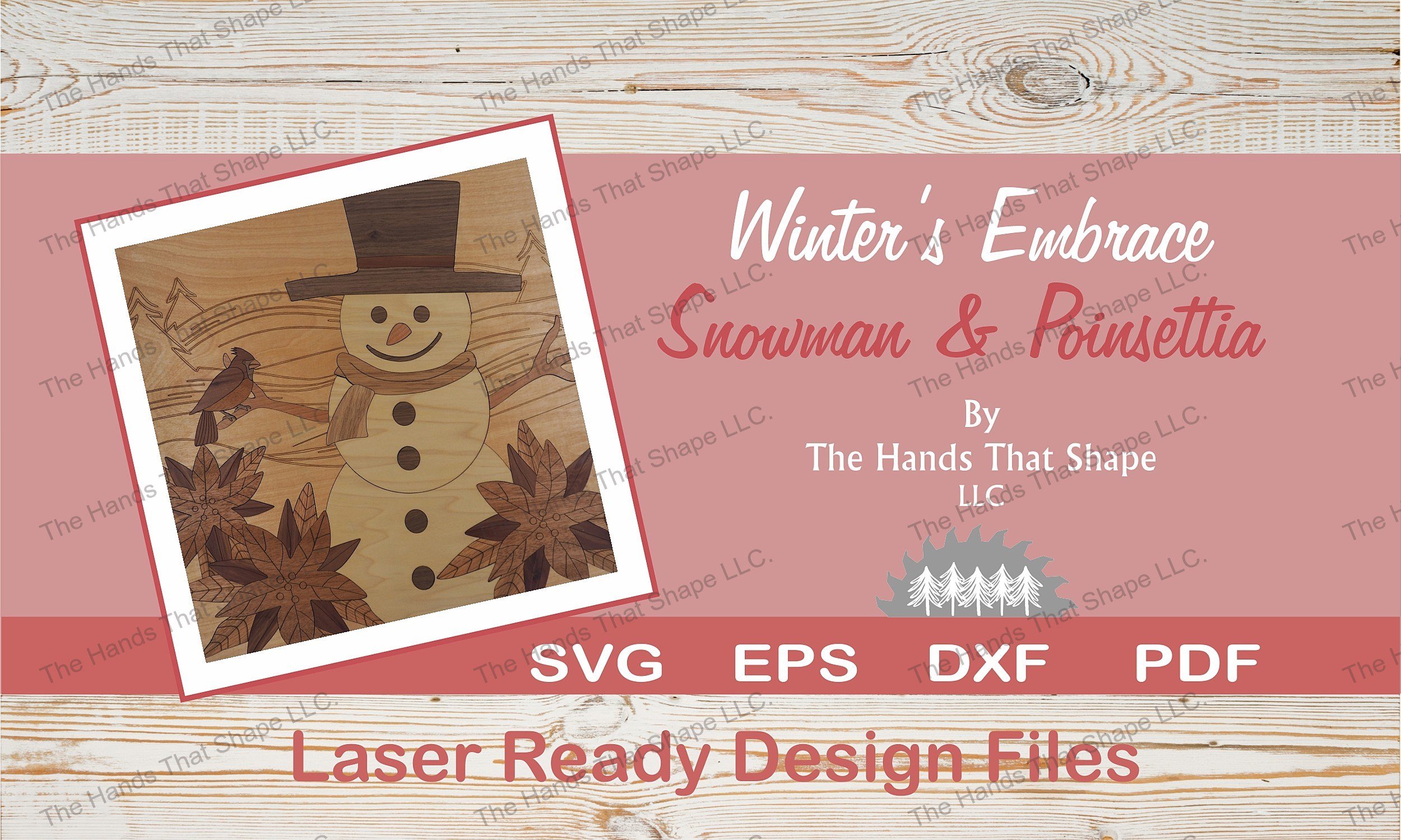 Craft holiday joy with "Winter's Embrace: Snowman & Poinsettia" design. A 76-piece inlay capturing the magic of winter wonder.