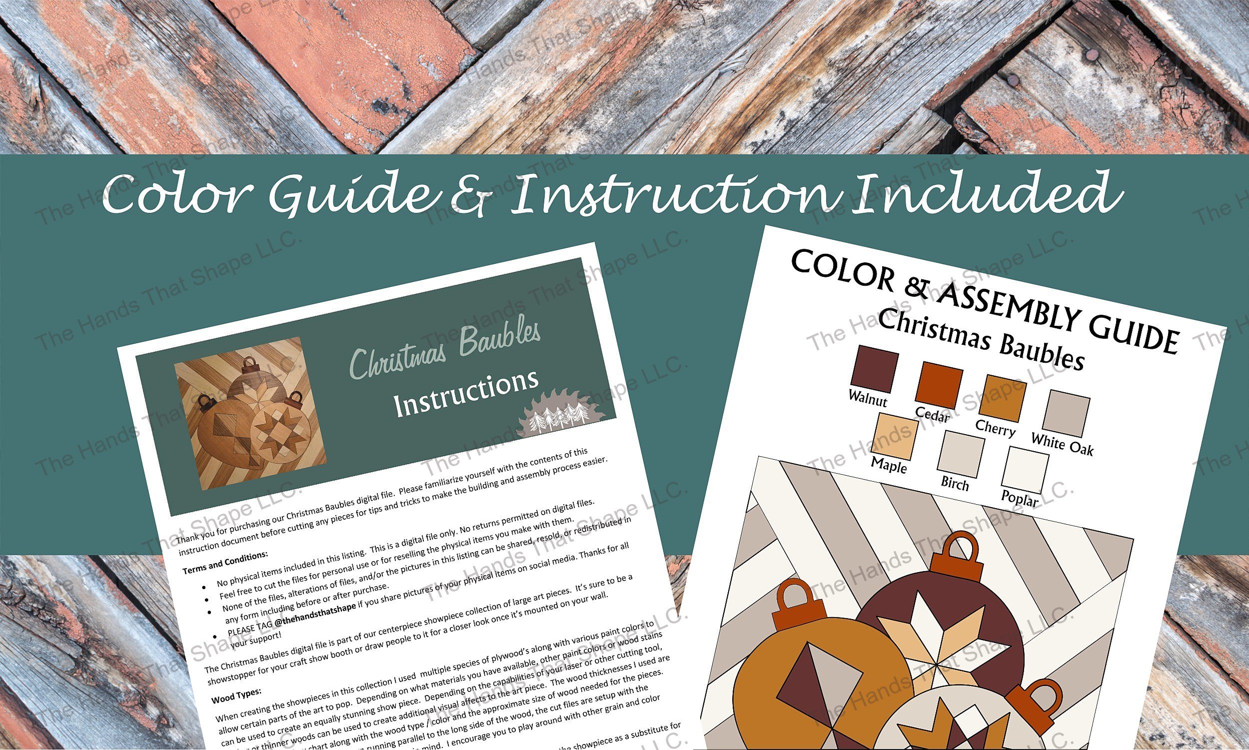 Sample of the multi-page instructions and the color and assembly guide included with the digital design file.