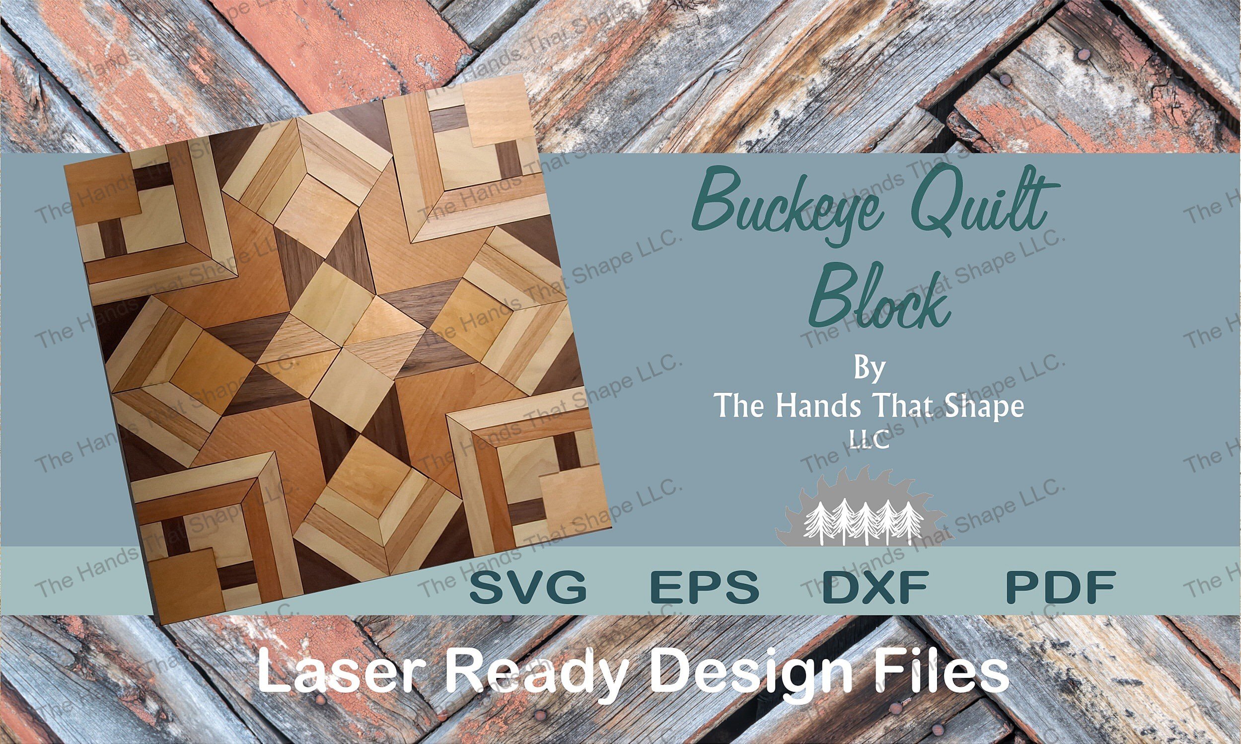Buckeye Quilt Block: Wood inlay art laser ready file of Ohio's quilt pattern. Crafted from diverse plywood. Sell finished physical items!