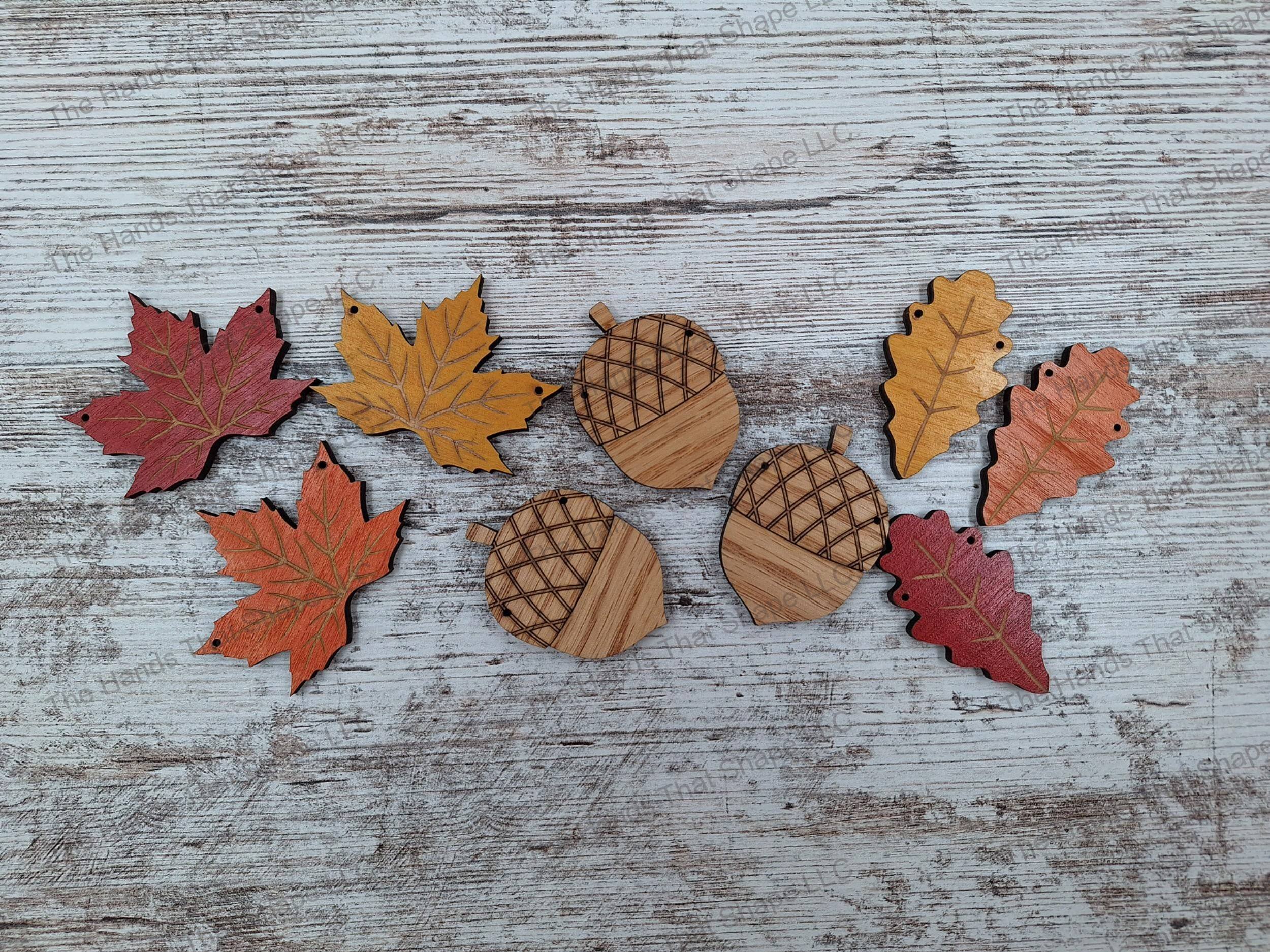 Embellishment Pattern Example (F) Oak Leaf Red, (G) Yellow, (H) Orange, (I) Maple Leaf Red, (J) Yellow, (K) Orange, (L) Acorn