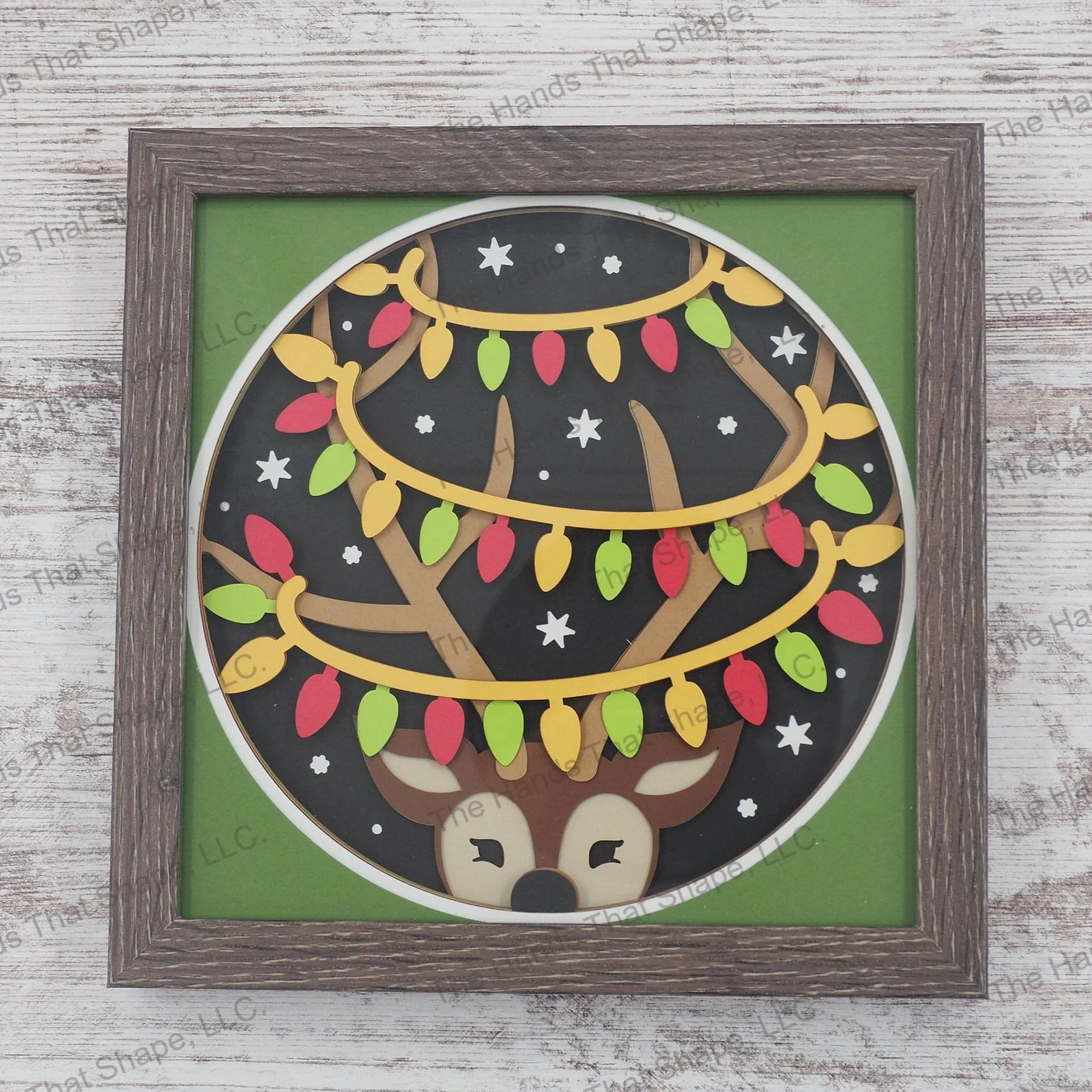 Reindeer Lights Layered Paper Art Shadow Box