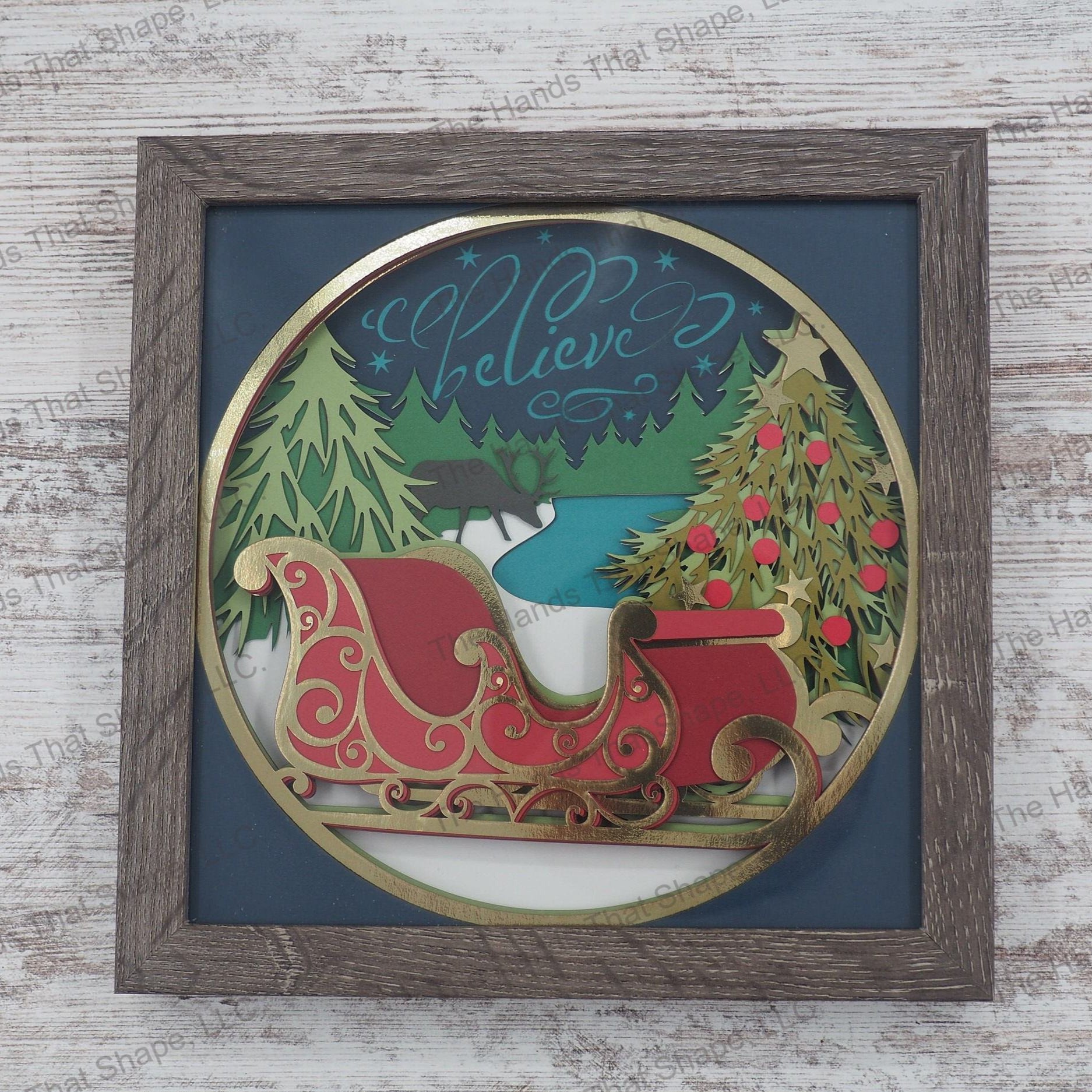 Santa’s Sleigh Layered Paper Art Shadow Box
