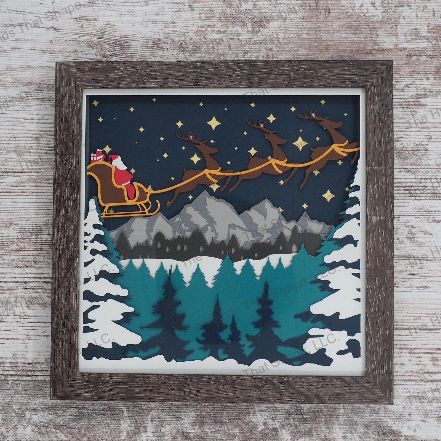 Santa Village Layered Paper Art Shadow Box