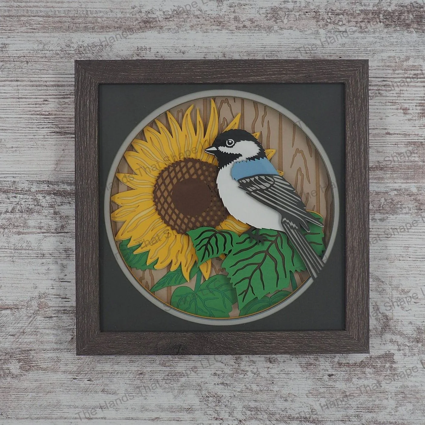 Chickadee on a Sunflower Layered Paper Art Shadow Box