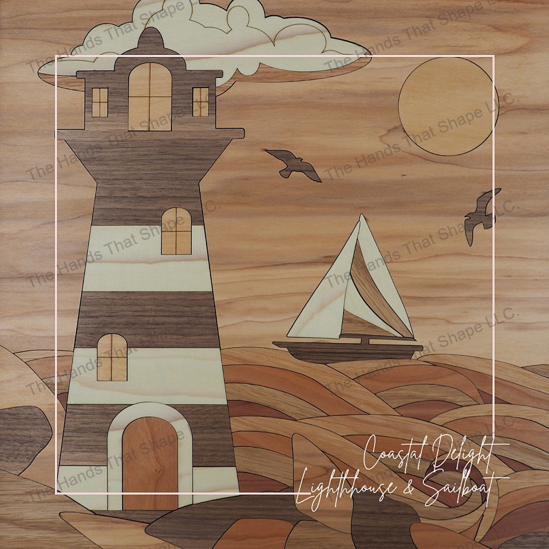 Coastal Delight: Lighthouse and Sailboat Laser Ready File