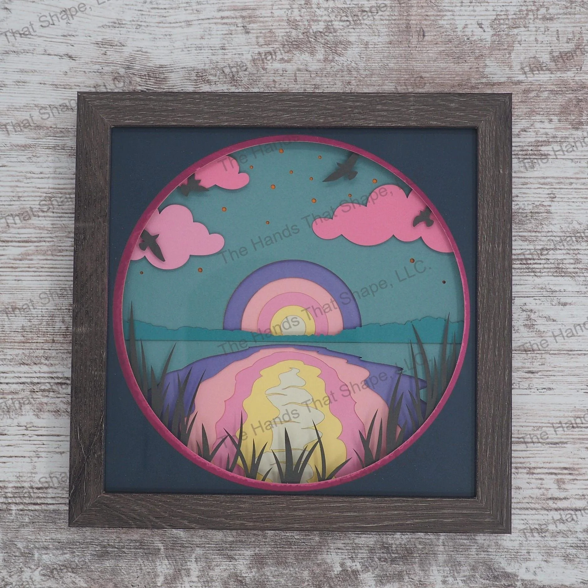  Sunset Lake Layered Paper Art Shadow Box