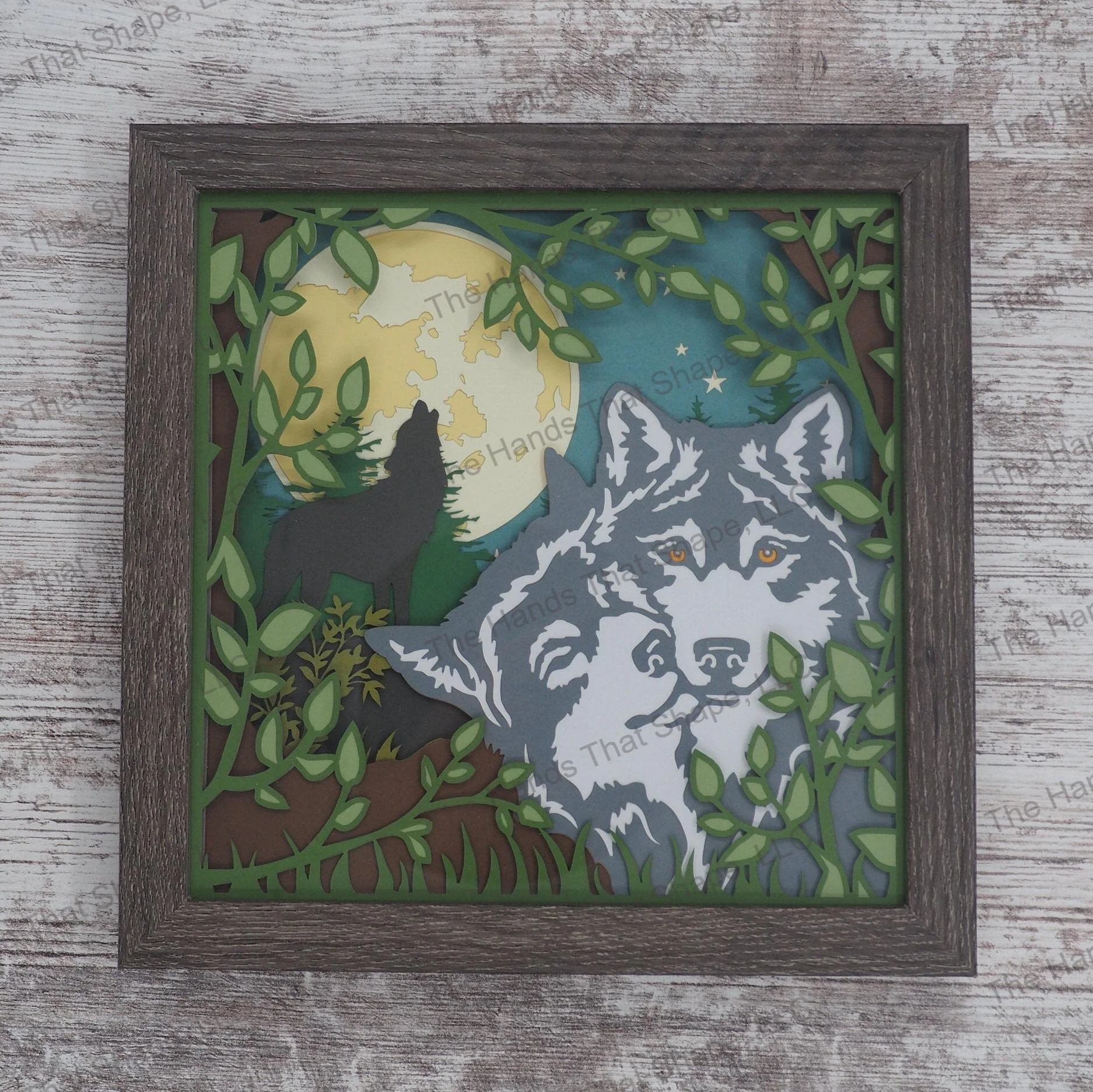 Wolf Pair Layered Paper Art Shadow Box