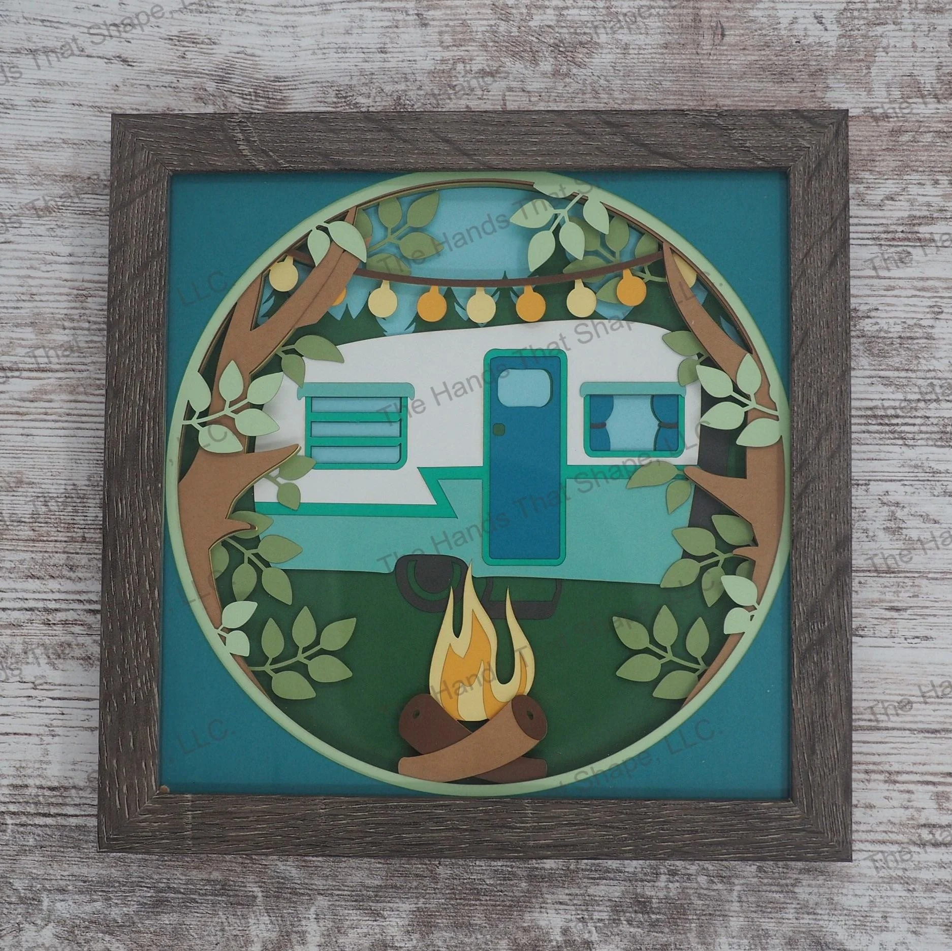 Vintage Camper Layered Paper Art Shadow Box