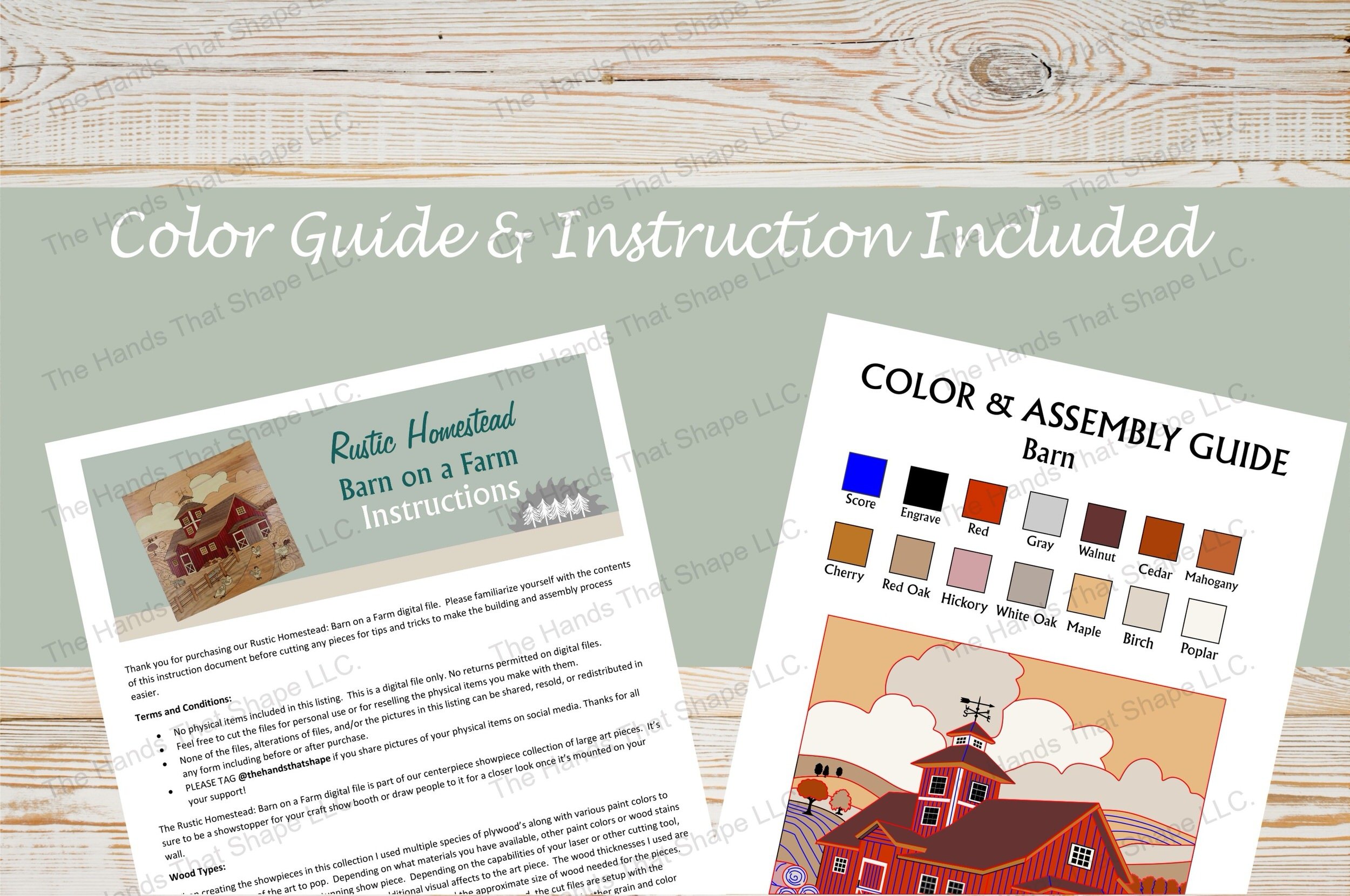 Sample of the multi-page instructions and the color and assembly guide included with the digital design file.