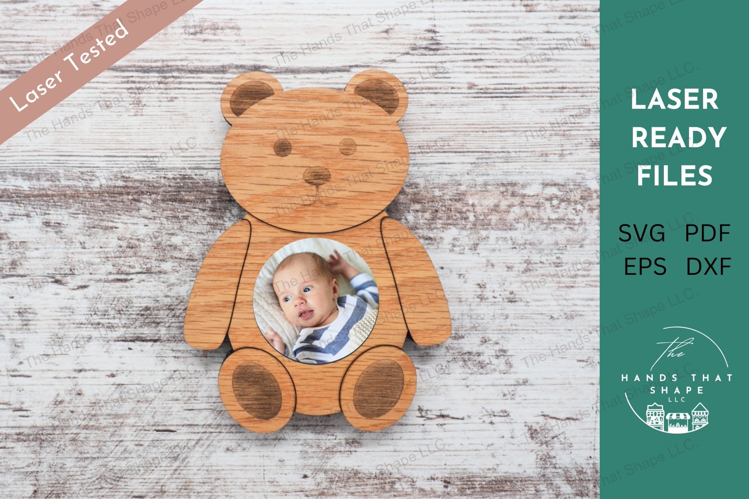 Create charming teddy bear photo magnets with our laser-ready design file, featuring a wallet-sized photo cutout, complete with engraving and instructions.