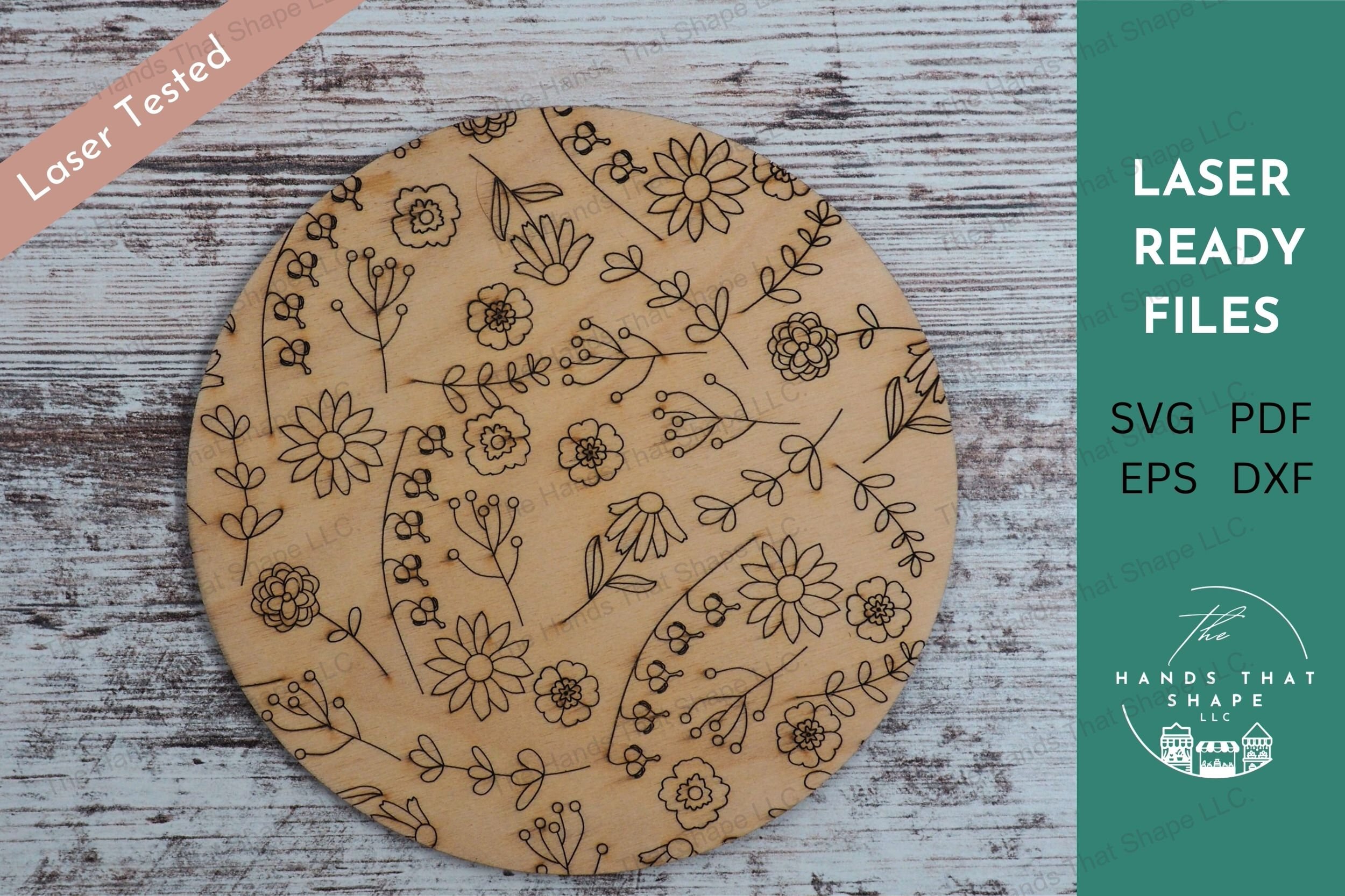 Craft elegant, personalized items with our laser-ready floral circle file, perfect for engraving or attaching names, ideal for creating unique wall hangings.