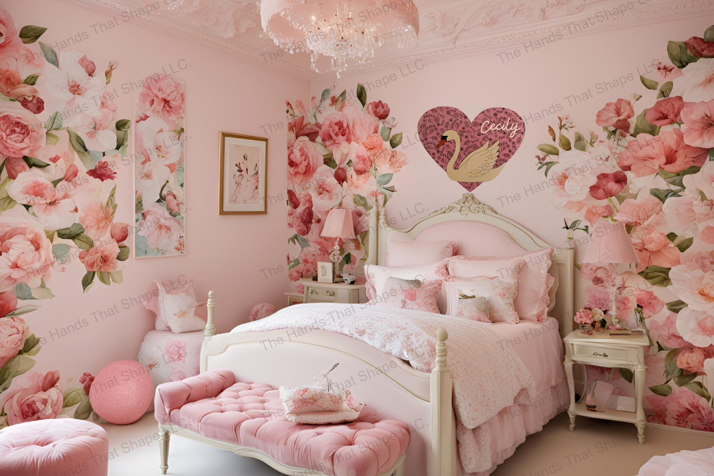 Add a touch of grace and beauty to a little girl's bedroom with this exquisite swan heart wood inlay sign laser ready file to make her space truly enchanting.