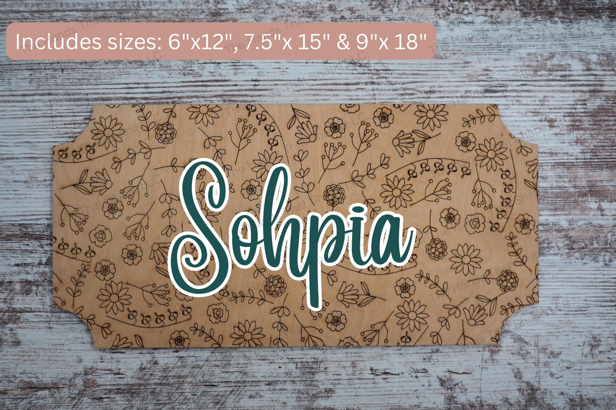Craft personalized items with our laser-ready floral rectangle design, featuring scalloped corners and a customizable area for engraving or adding names.
