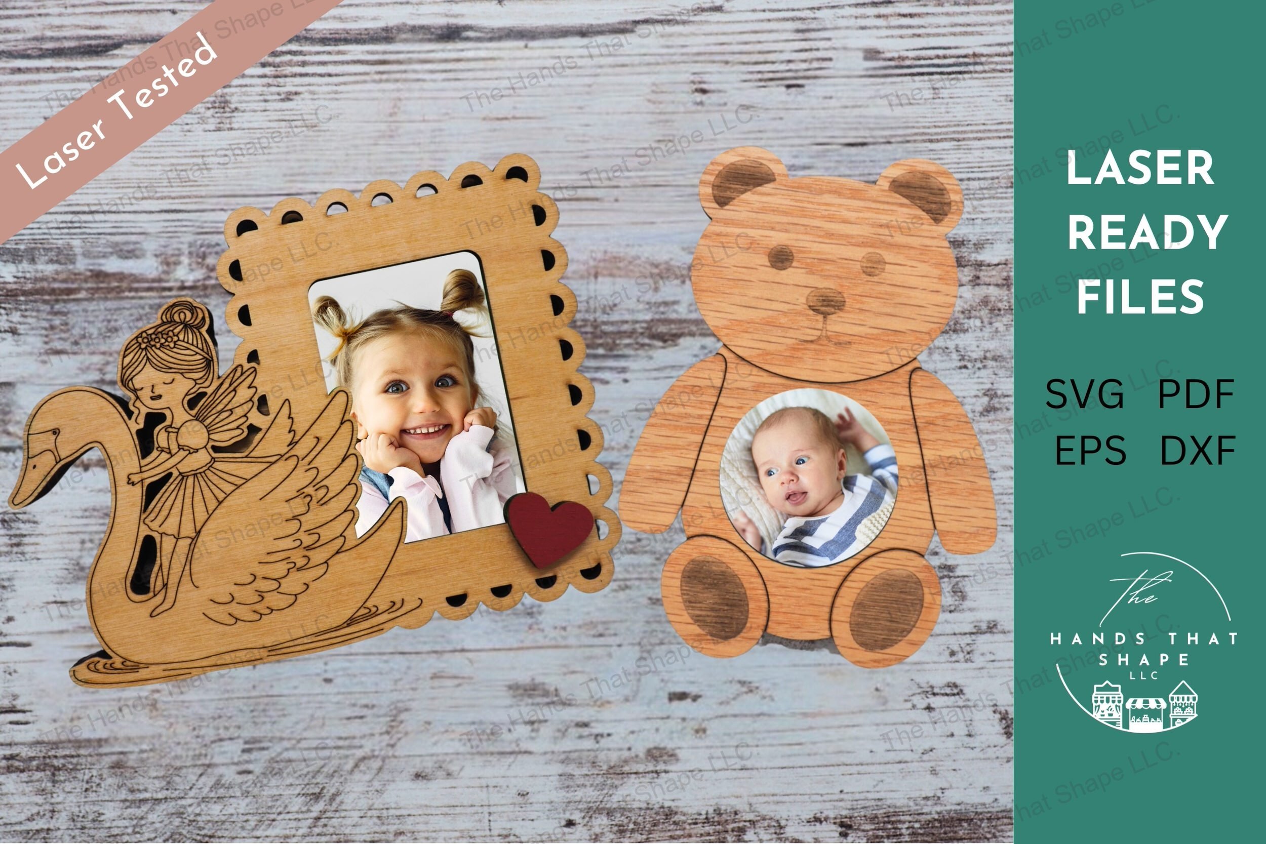 Explore our Whimsical Photo Magnet Laser File Collection featuring Fairy Swan and Teddy Bear designs, perfect for creating charming, personalized photo displays
