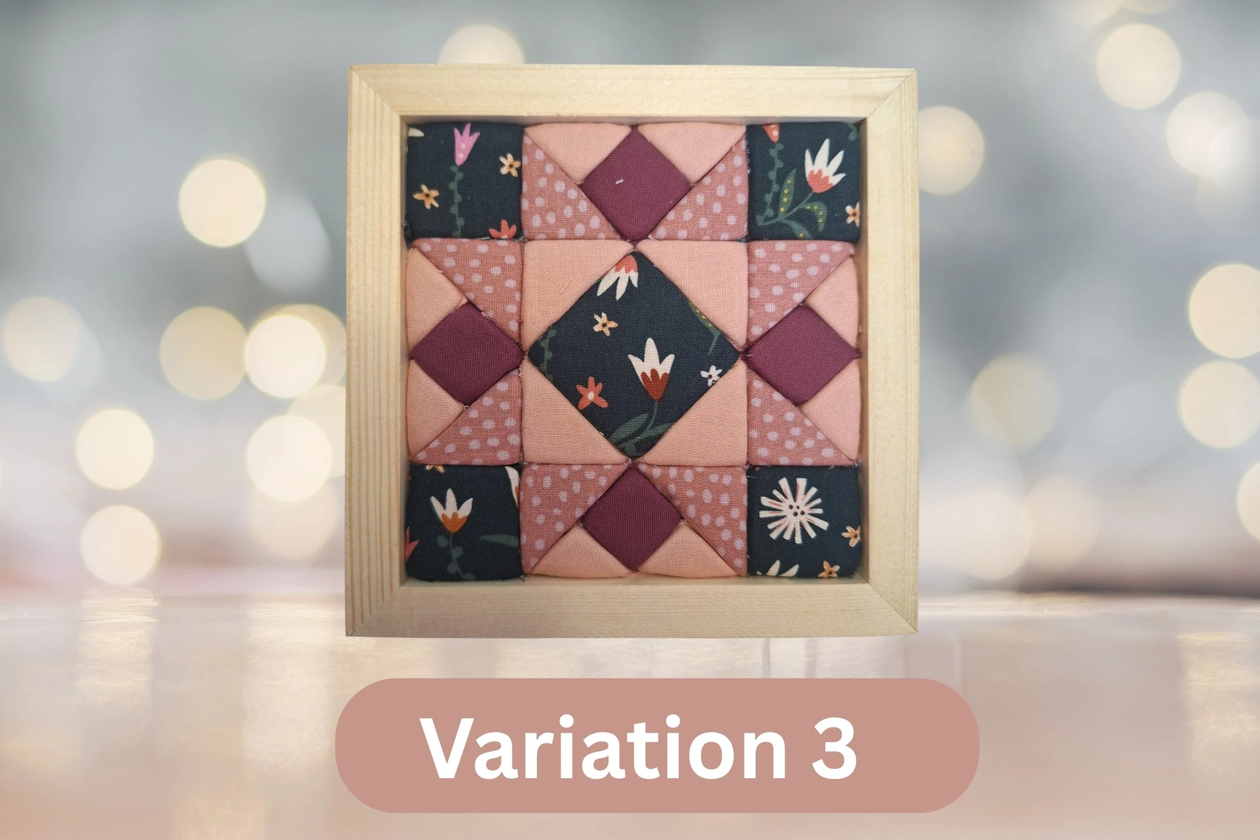 No-Sew Block Quilt Fabric Kit Variation 3, Dark green floral, pink and coral