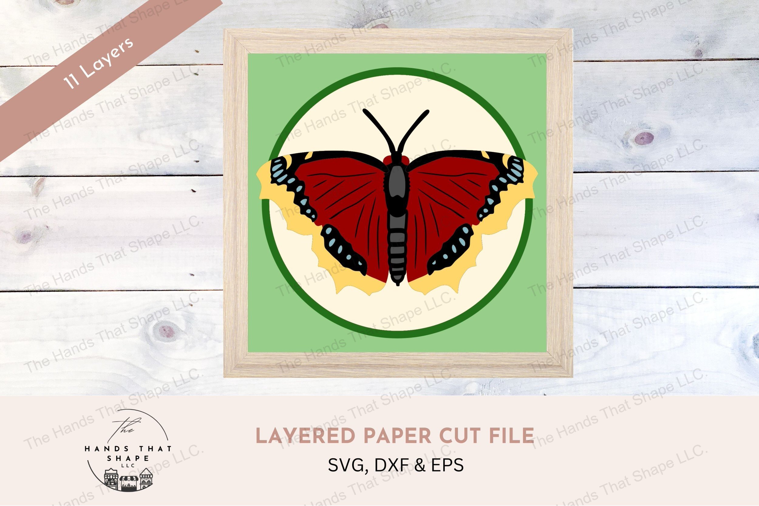 This layered cardstock art piece captures the majestic Mourning Cloak Butterfly, with its wings fully spread, showcasing this natural wonder.