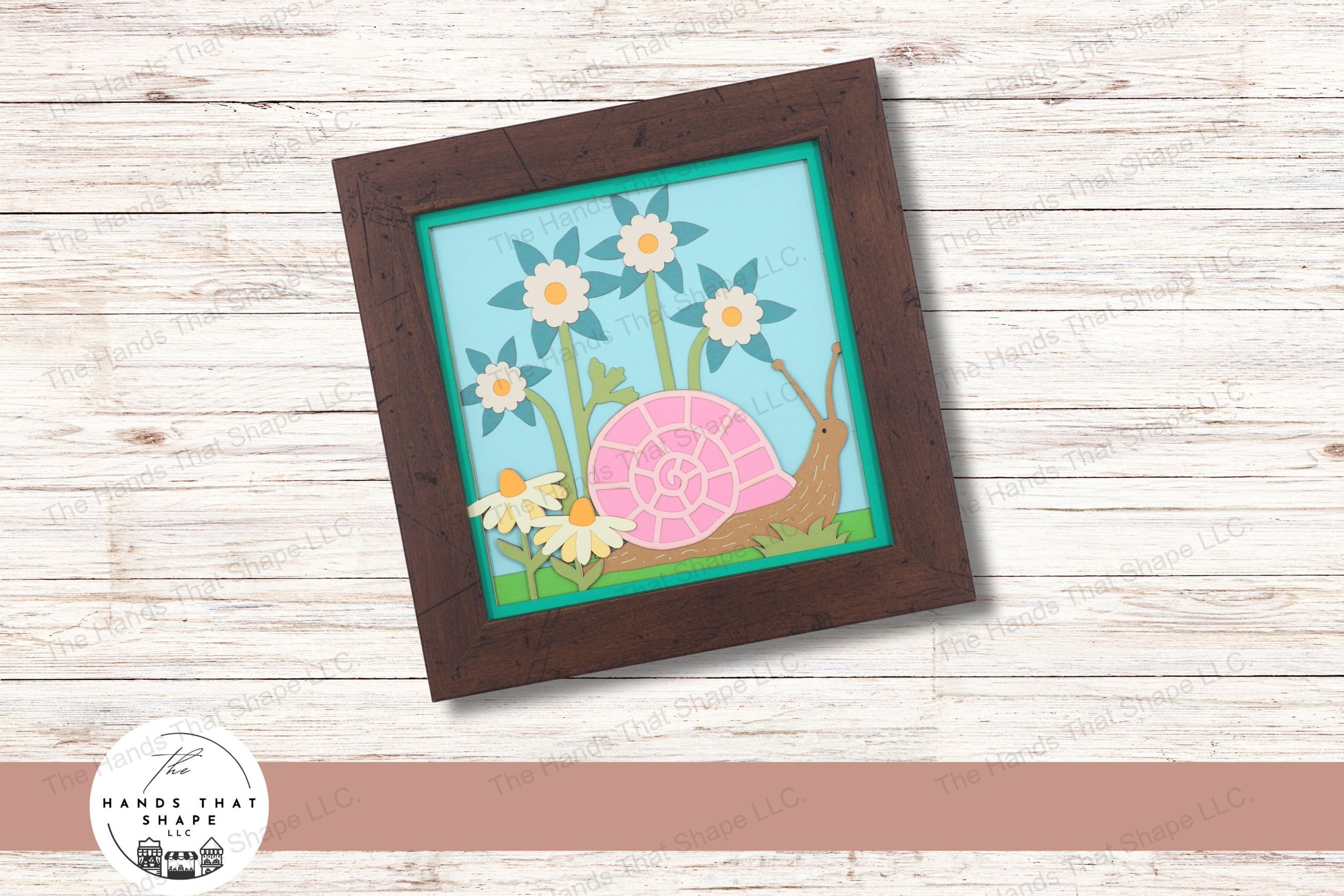 This craft file captures a serene garden snail journeying across a grass and blooming flowers scene, beautifully conveying the tranquility of a garden in spring