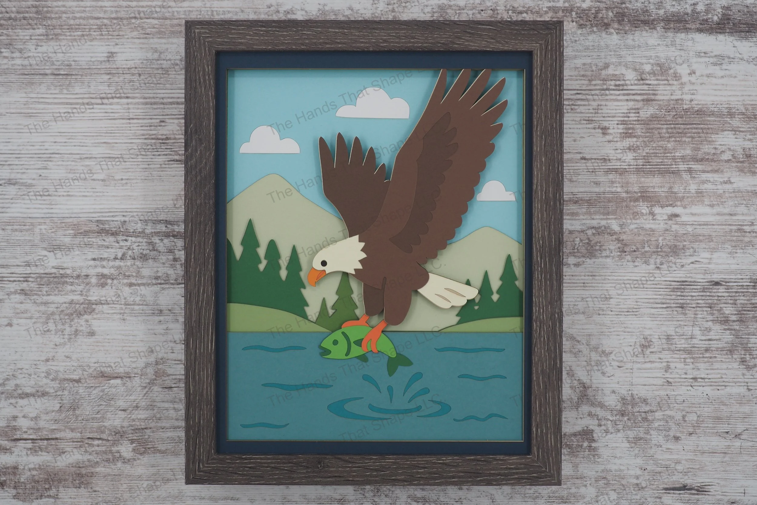 Eagle Catching a Fish Layered Paper Art Shadow Box