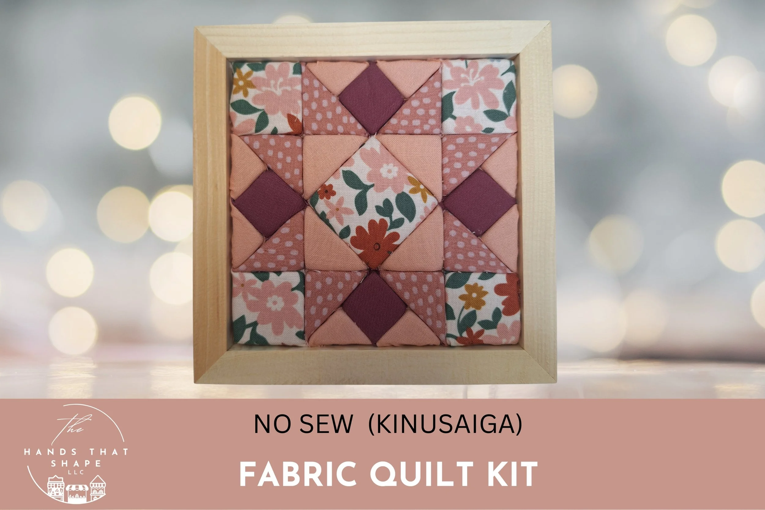 No-Sew Block Quilt Fabric Kit in floral, and and coral variation