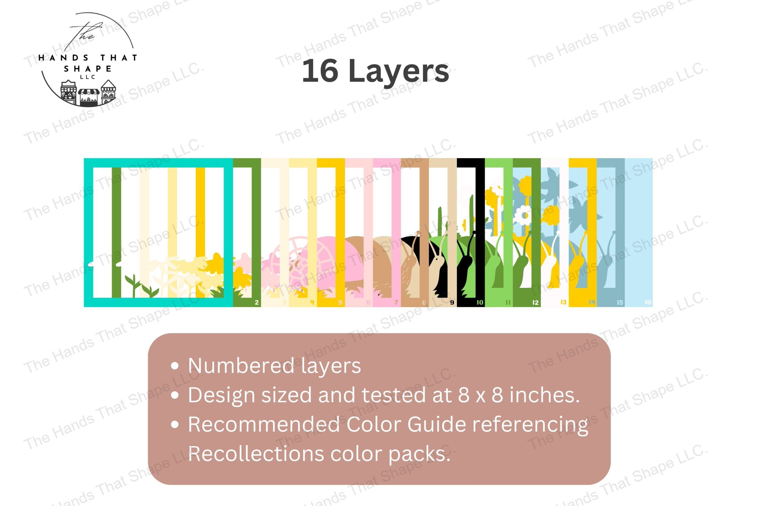 Explore the layers of this garden snail-themed cardstock art, the pieces fanned out to showcase the detailed design and lush colors of the garden scene.