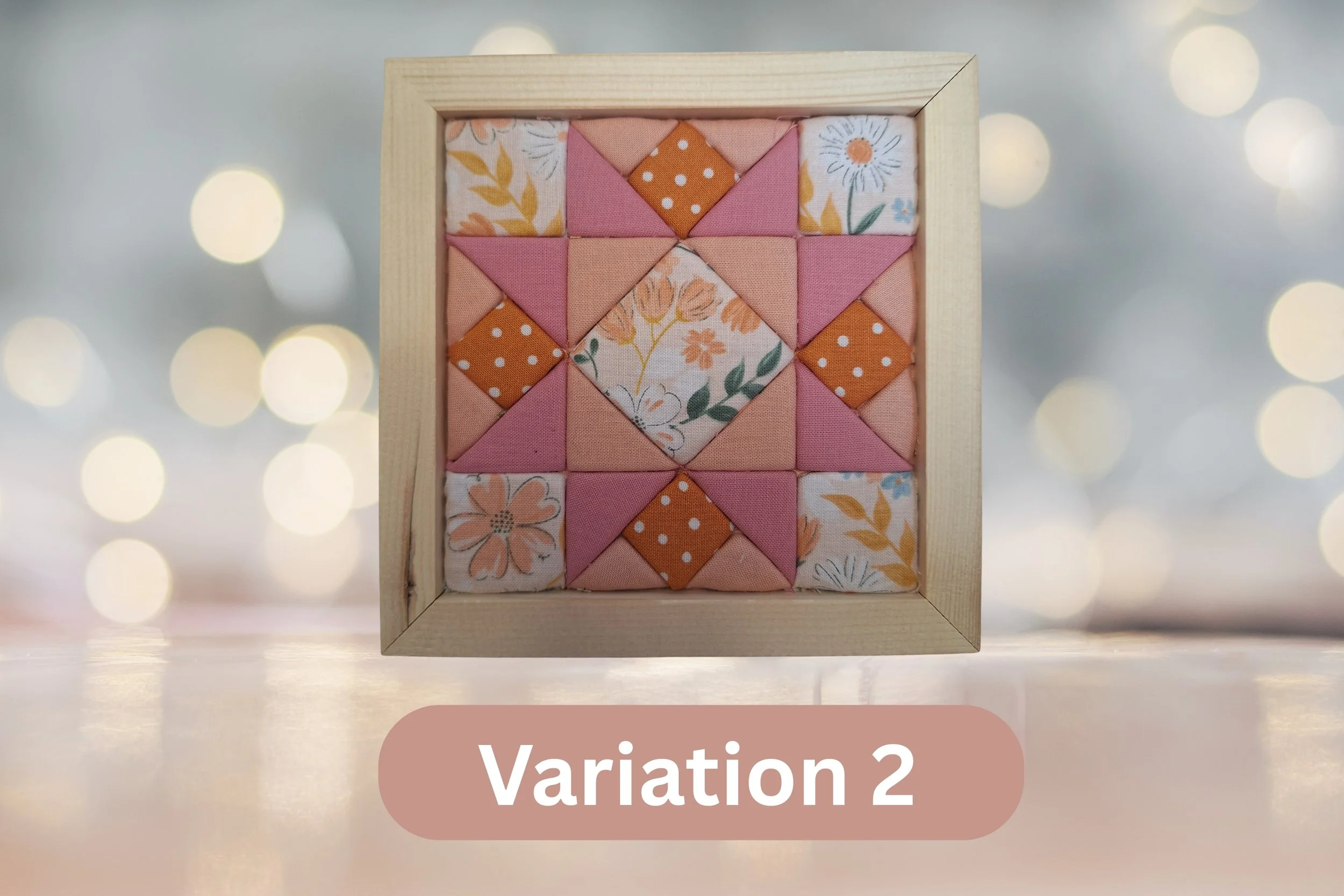 No-Sew Block Quilt Fabric Kit Variation 2, floral, peach, orange, pink and coral