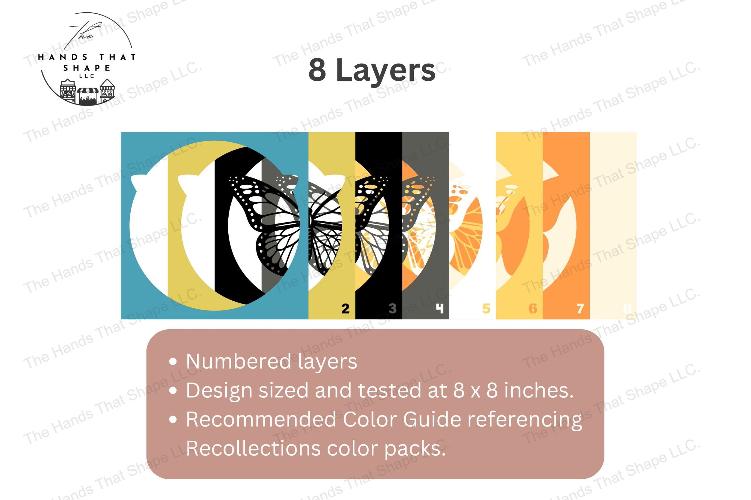 Explore the layers of this Monarch butterfly art project, each piece fanned out to showcase the vibrant colors and intricate design of the butterfly's wings.