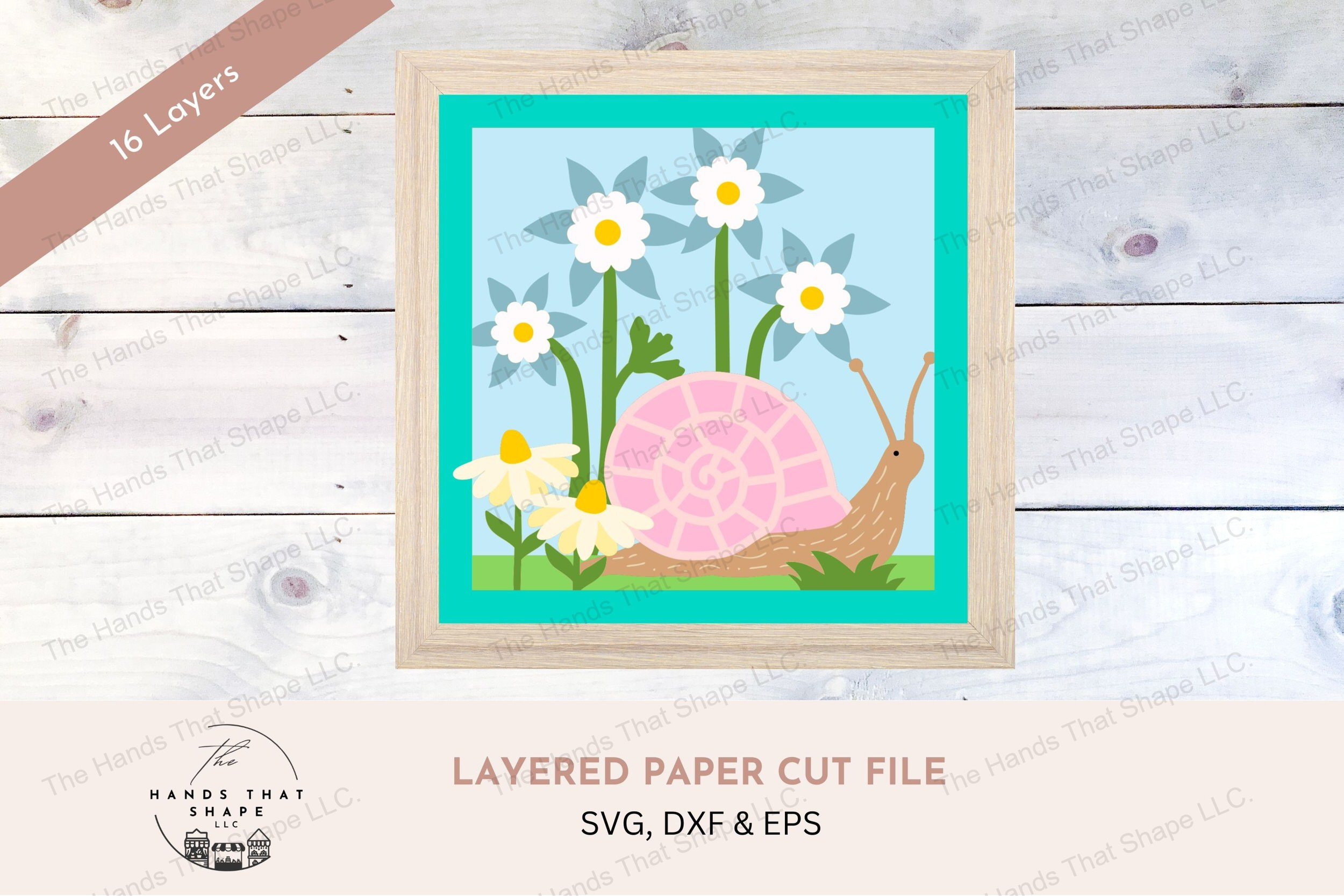 This craft file captures a serene garden snail journeying across a grass and blooming flowers scene, beautifully conveying the tranquility of a garden in spring