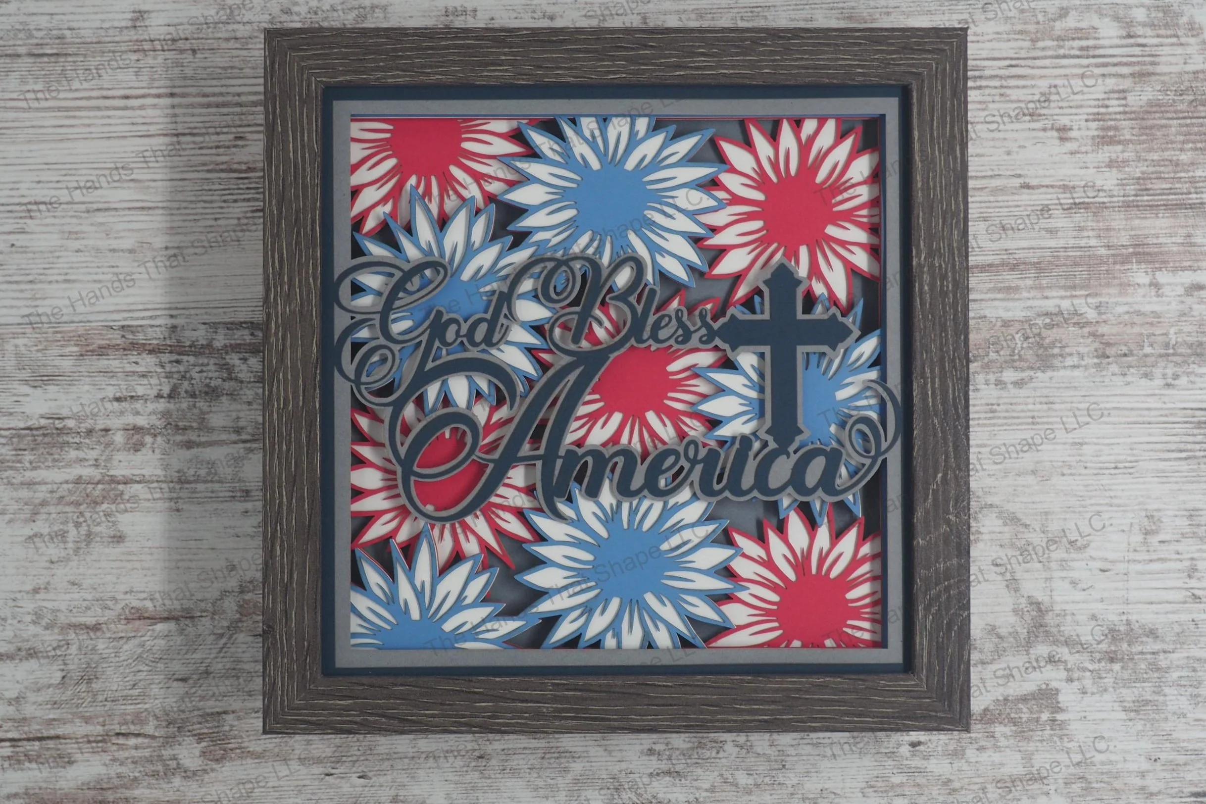 Patriotic Flowers Layered Paper Art Shadow Box