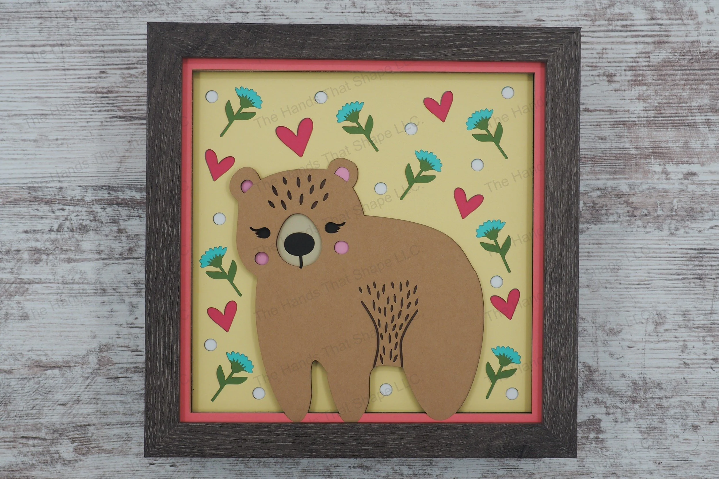 Cozy Folksy Bear Layered Paper Art Shadow Box