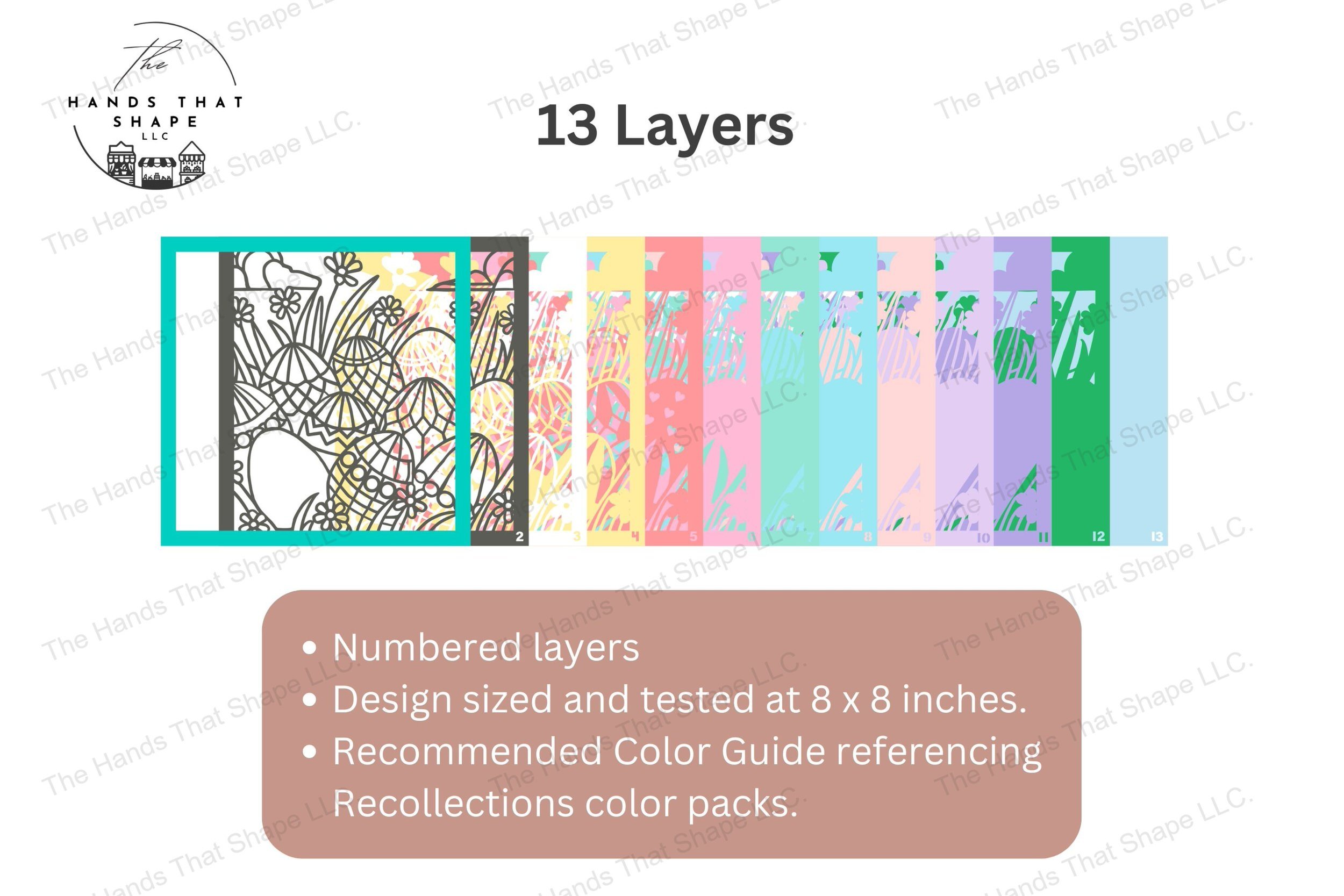 Explore the layers of this Easter eggs-themed cardstock art, each piece fanned out to reveal the patterns and colors that compose this festive spring scene.