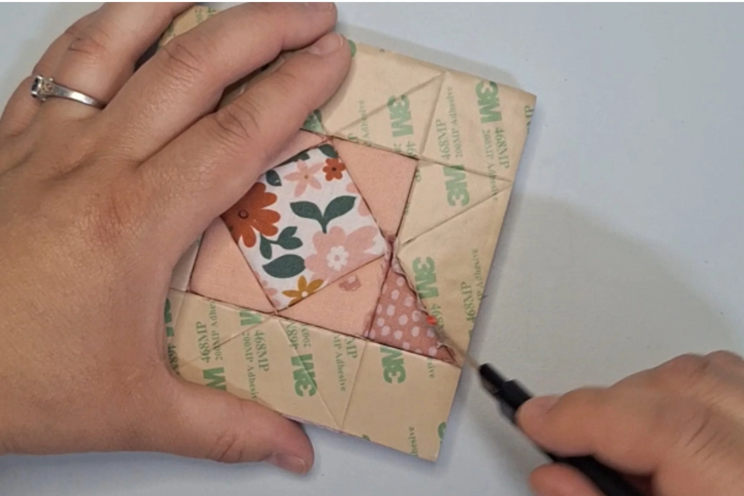 Assembly of No-Sew Block Quilt Fabric Kit progress photograph