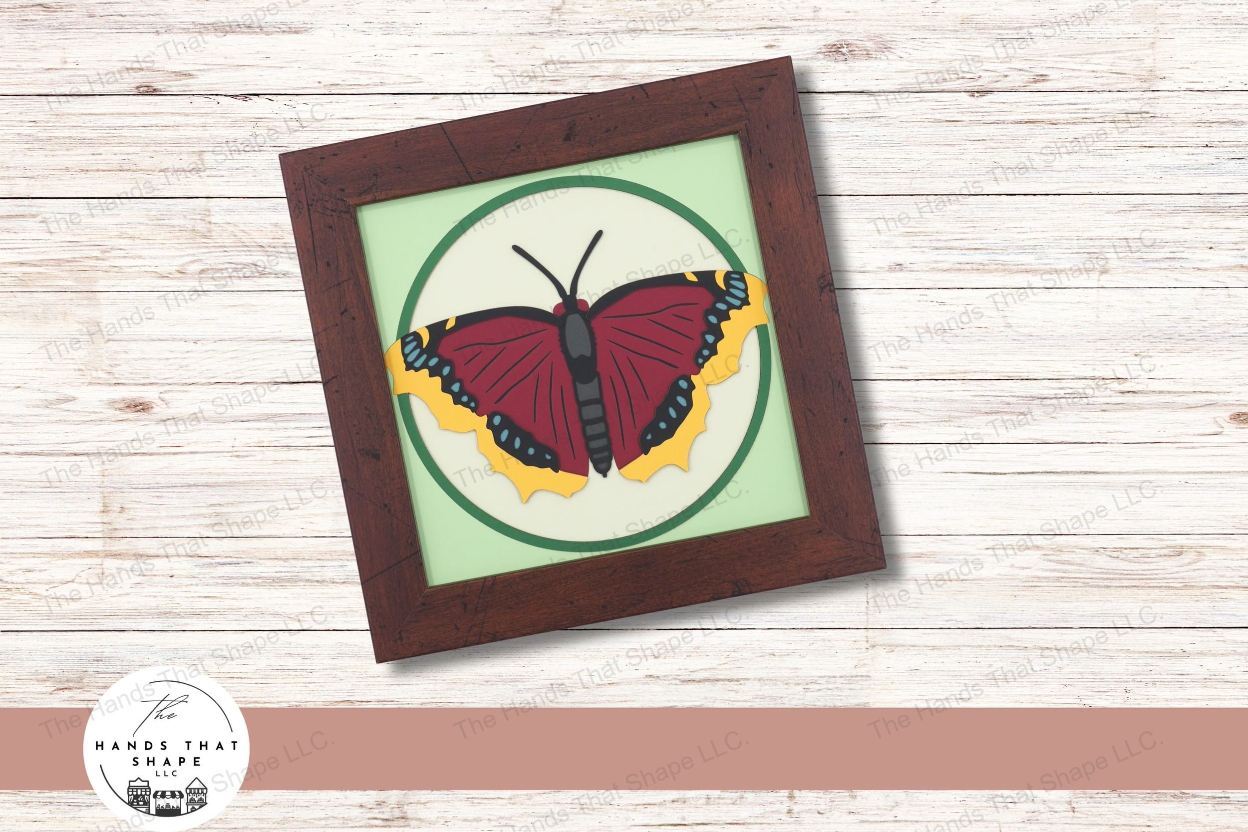 This layered cardstock art piece captures the majestic Mourning Cloak Butterfly, with its wings fully spread, showcasing this natural wonder.