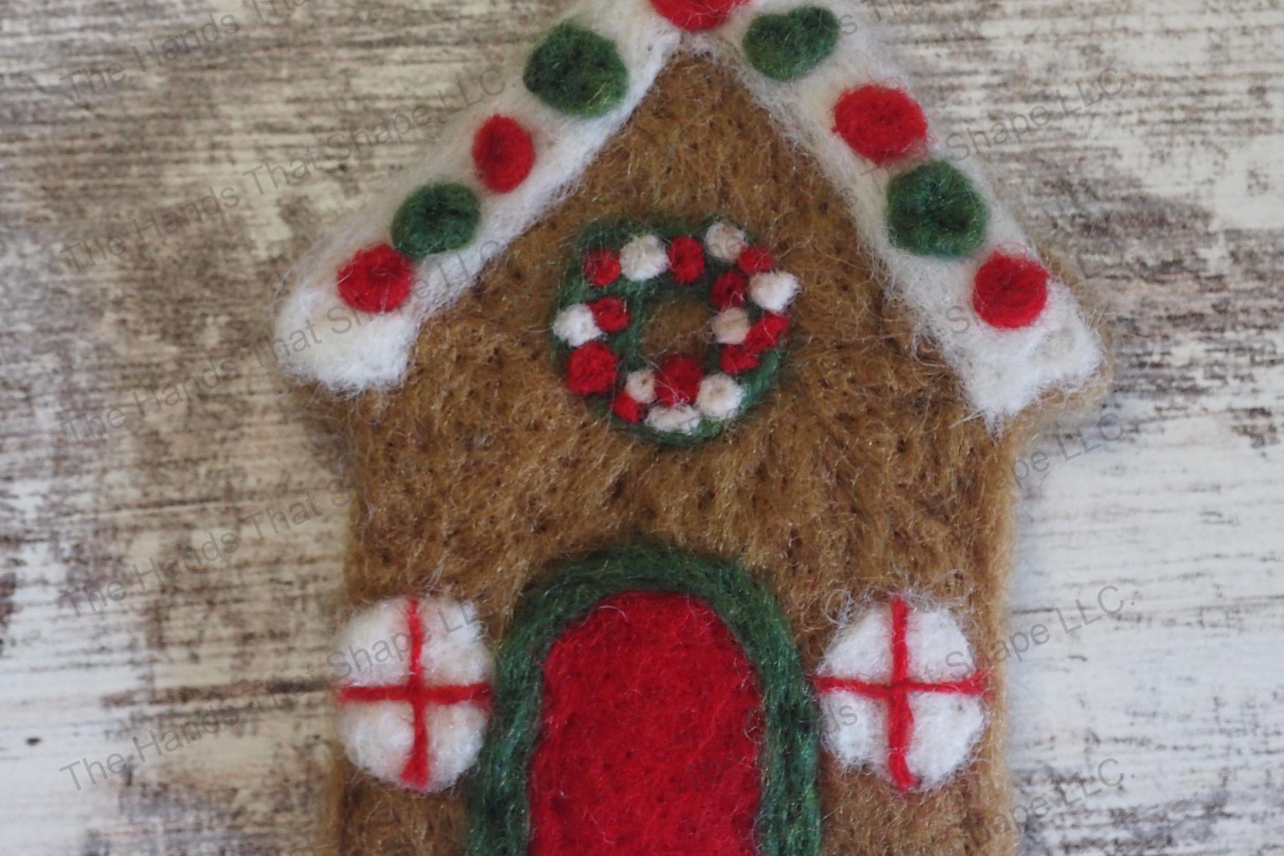 Example of a finished gingerbread house from the Needle Felting kit
