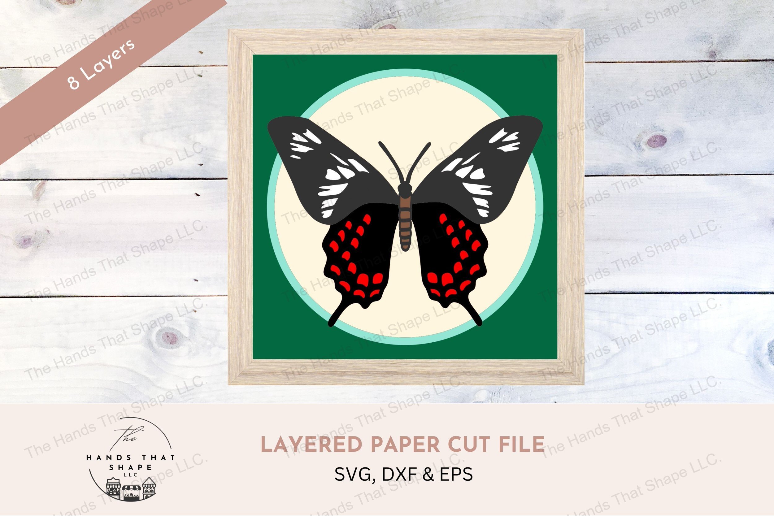 This layered cardstock art piece features the Crimson Rose Butterfly, wings fully spread, showcasing the patterns and colors that make it a natural spectacle.
