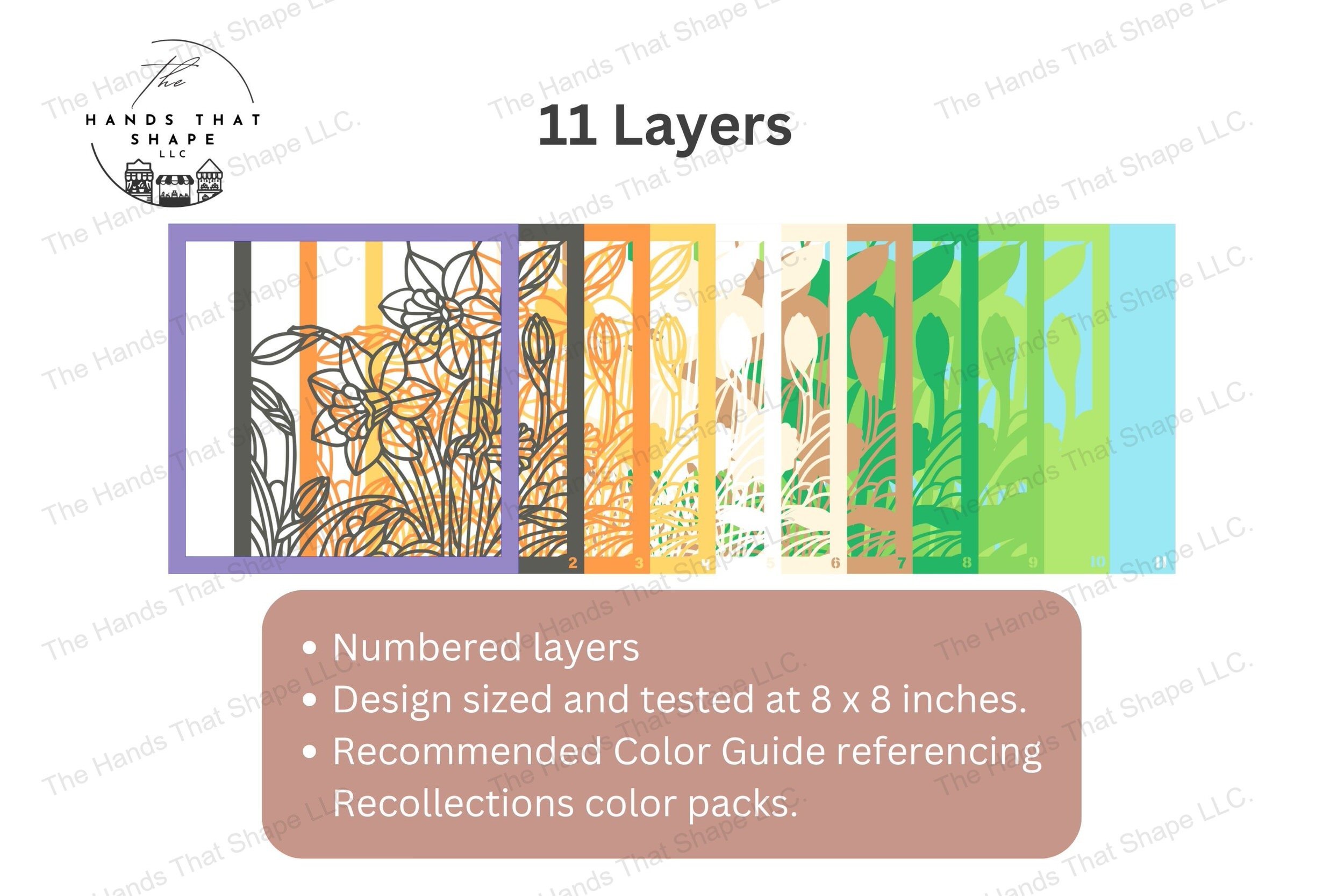 Explore the intricate layers of this daffodil-themed cardstock art, each fanned out to display the detailed design, vibrant colors and the essence of spring.