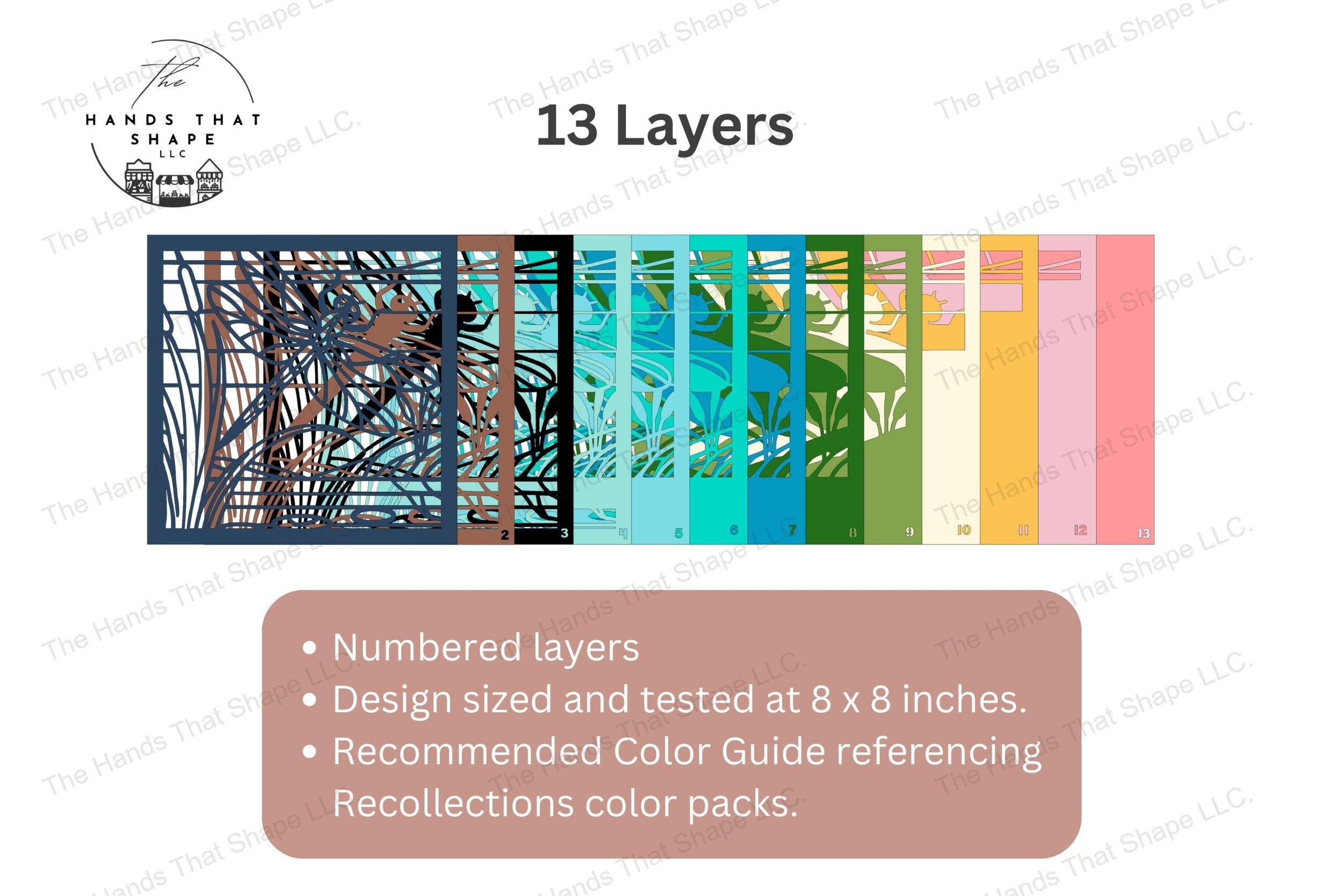 Examine the beautifully fanned-out layers of this dragonfly file, each one adding depth and detail to create a stunning sunrise scene by the water's edge.