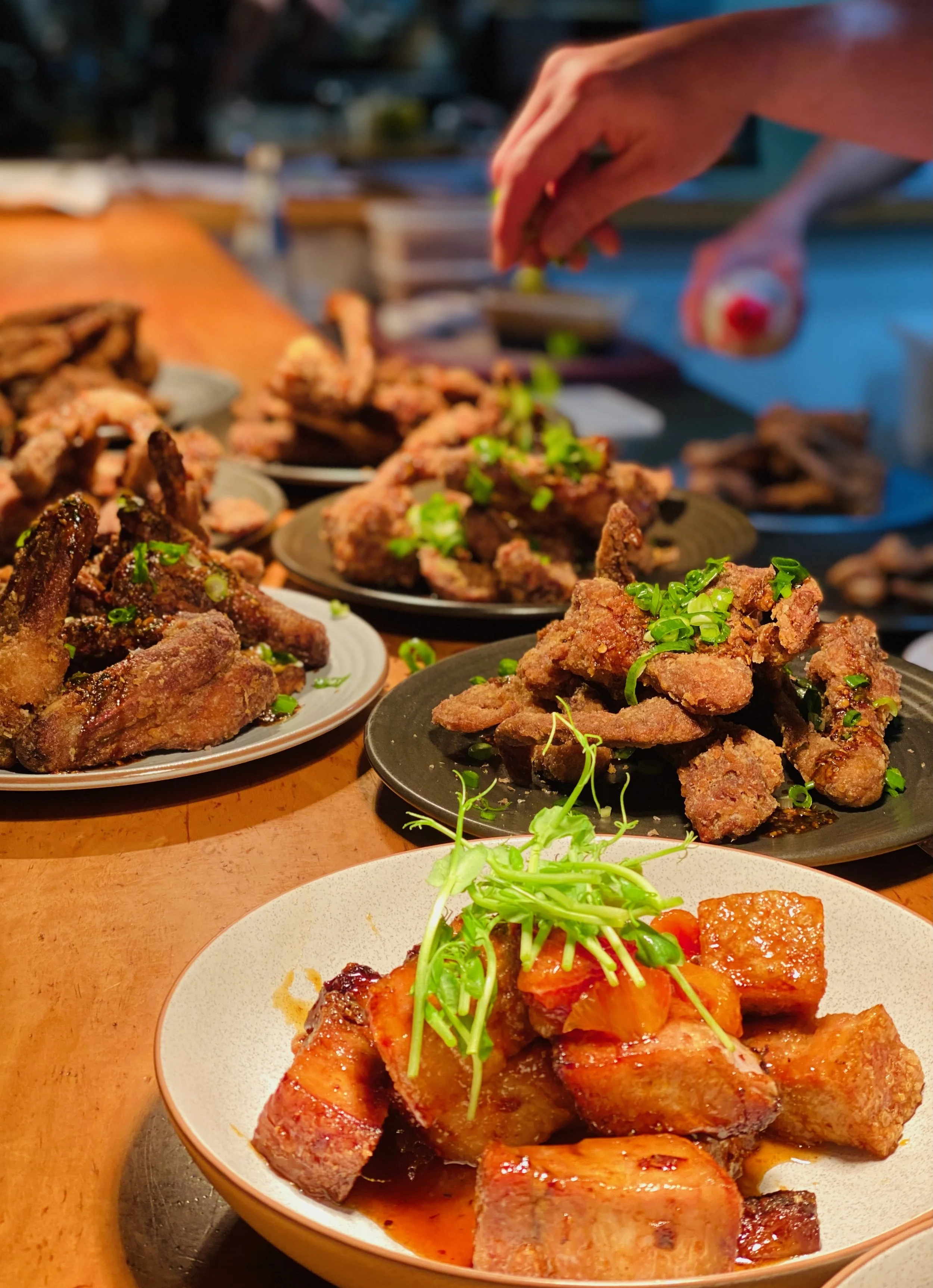 Chef Coby preparing dishes for a Blue Manna Yum Cha Dinner