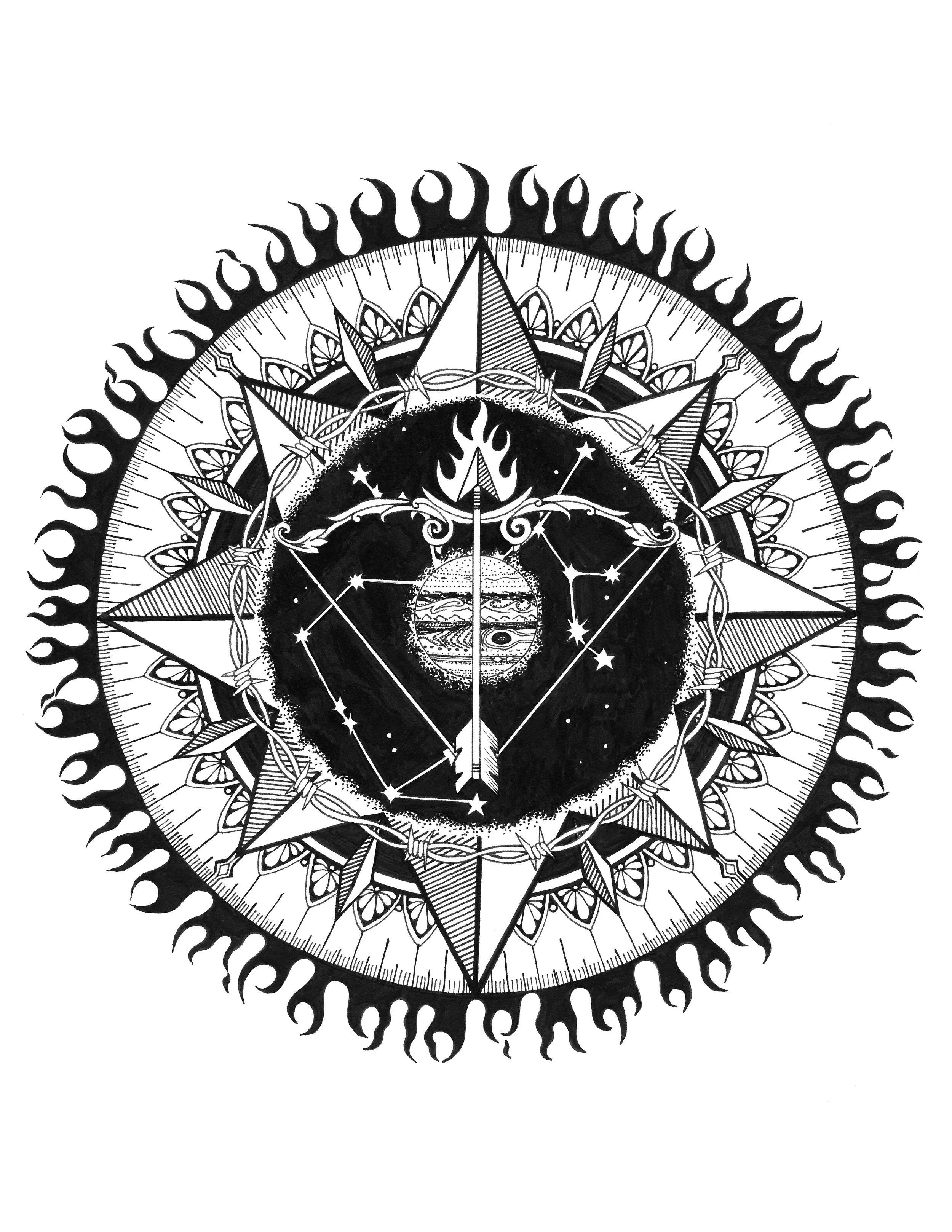 Sagittarius Zodiac Mandala
Archival Pens on Paper