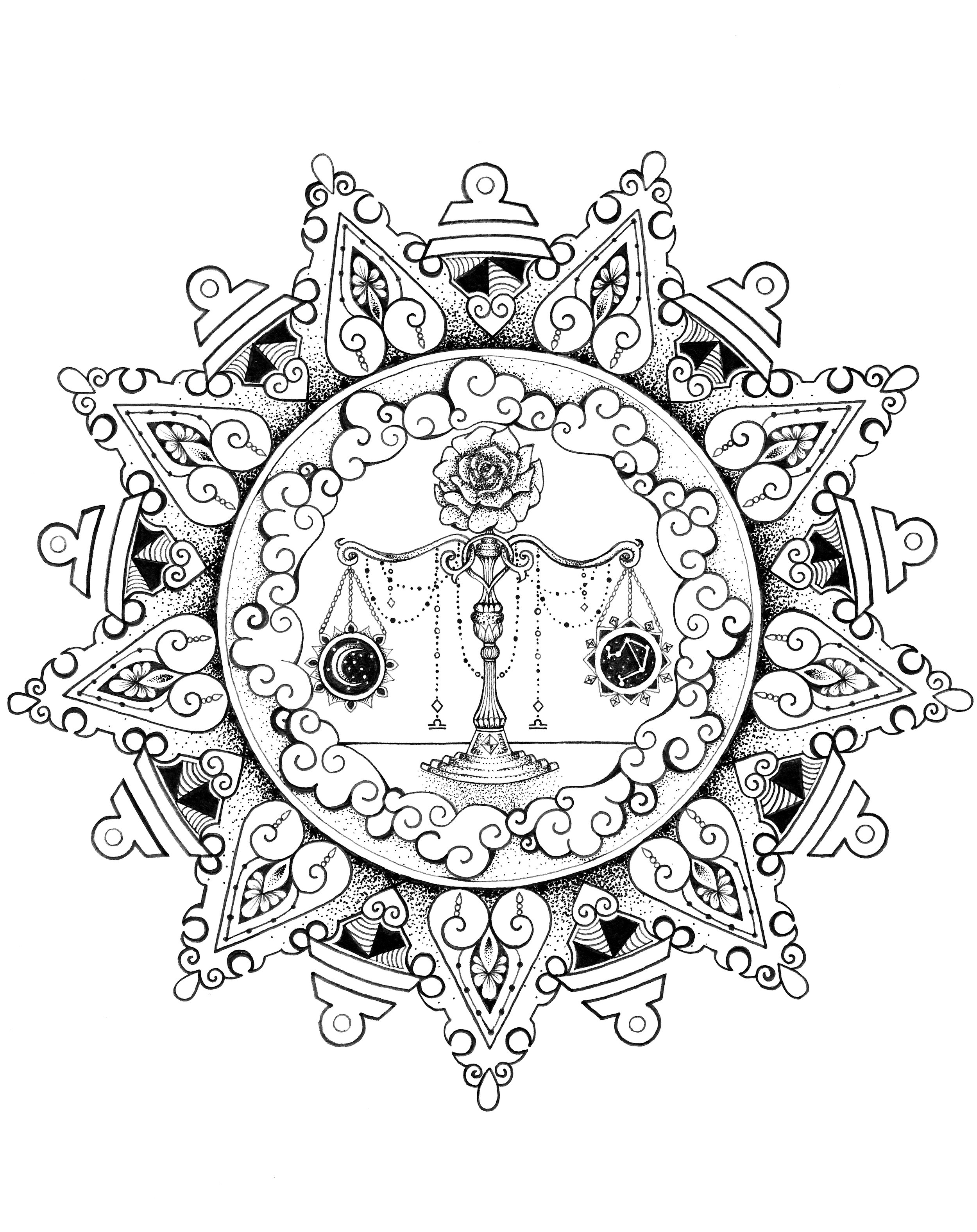 Libra Zodiac Mandala
Archival Pens on Paper