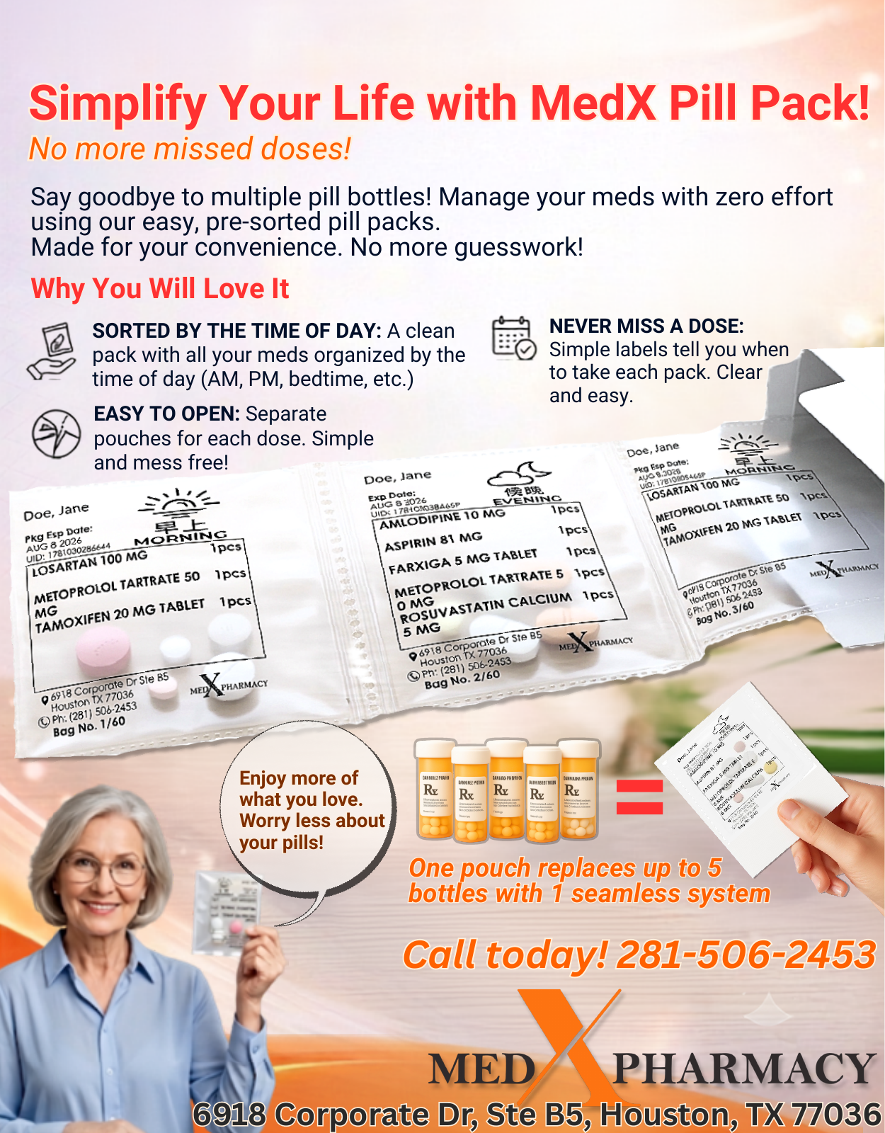 MedX Pill Pack: medication pouches organized by time of day