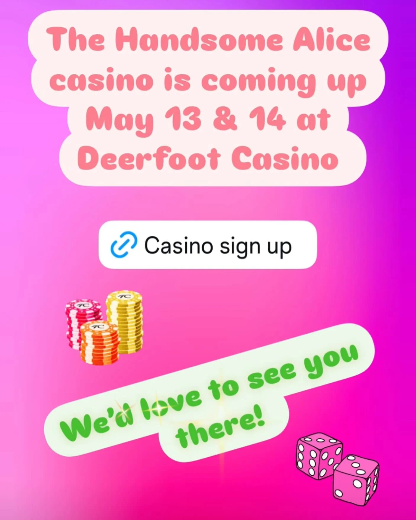 Volunteer at our casino! You will get a yummy dinner, on the job training AND our eternal gratitude 💖 - MAY 13 &amp; 14 - Deerfoot Casino  #linkinbio👆