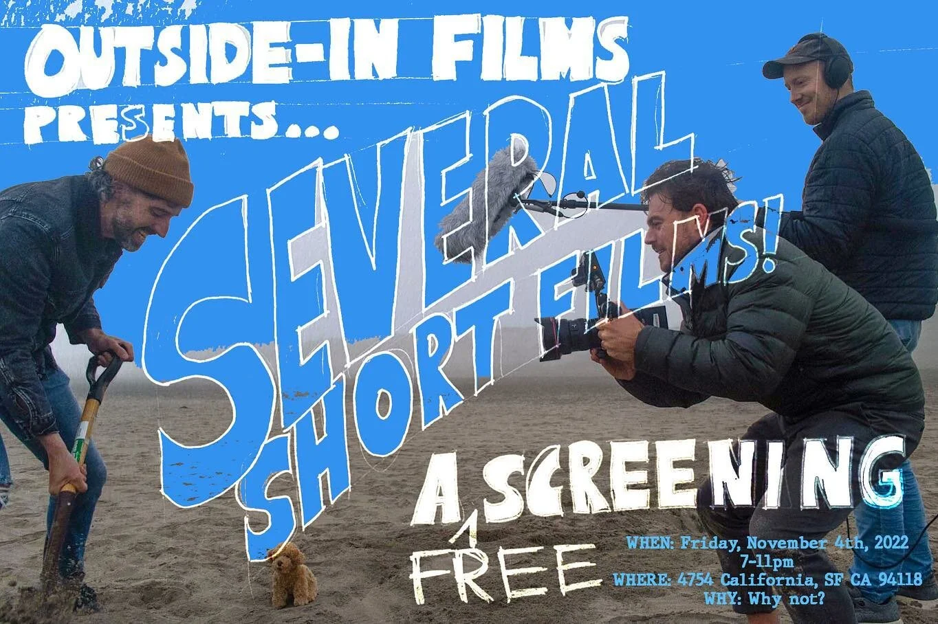 🥳 WE MADE A FEW SHORT FILMS AND WE&rsquo;RE EXCITED AND NERVOUS TO SHOW THEM TO YOU.

Outside-In Films is hosting a film screening on Friday, November 4th from 7-11 pm! 🫢

Over the past year, the three of us that makeup Outside-In (Nick, John &amp;